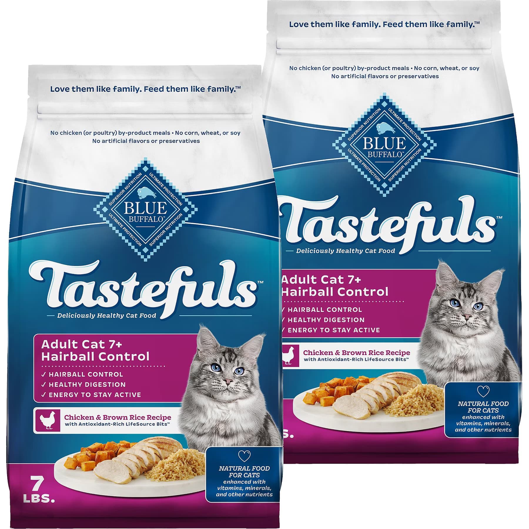 Blue Buffalo Tastefuls Hairball Control Natural Chicken & Brown Rice Recipe Adult 7+ Mature Dry Cat Food, 14-lb bundle — view 3