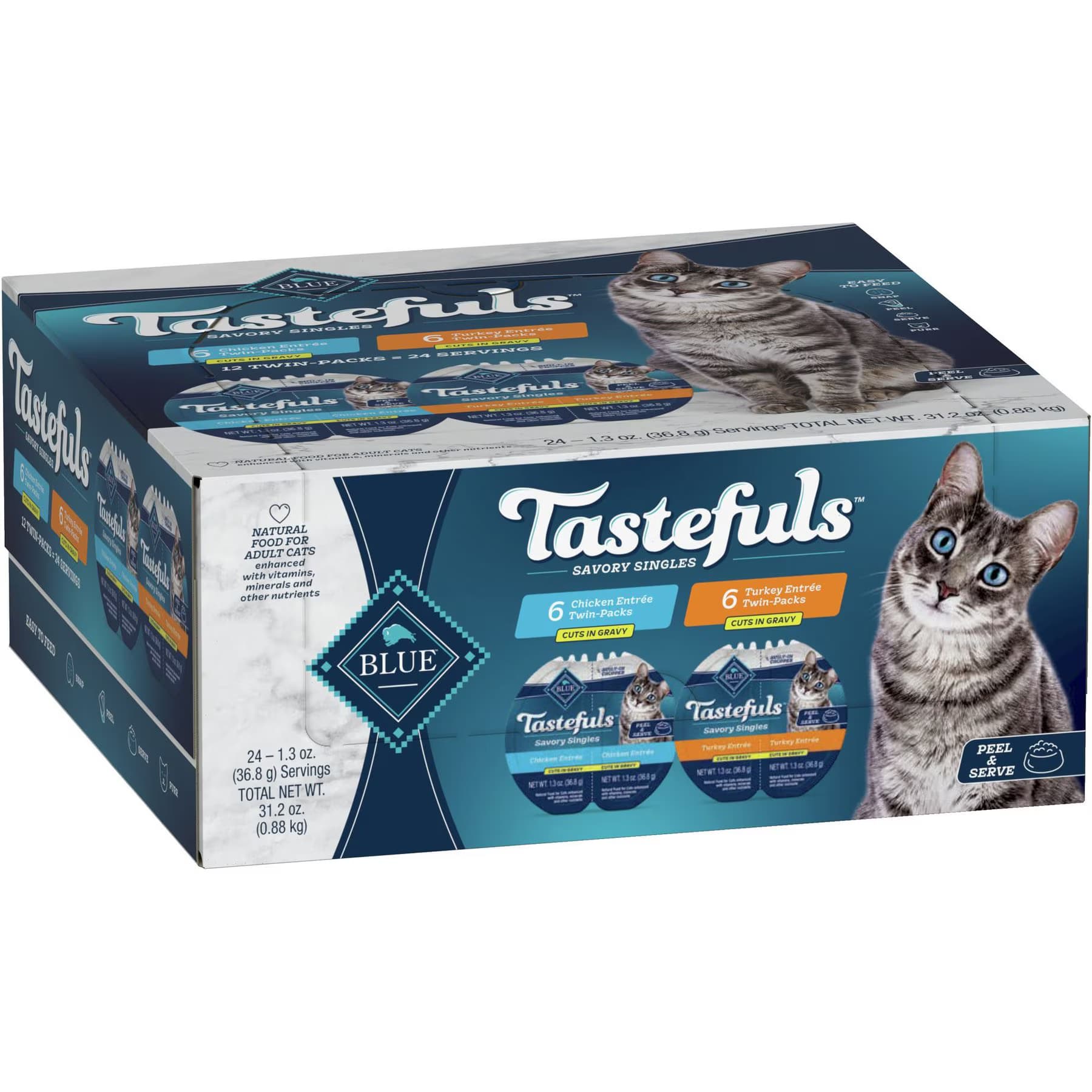 Blue Buffalo Blue Buffalo Tastefuls Savory Singles Chicken & Turkey Entree Variety Pack Cuts in Gravy Wet Cat Food, 2.6-oz twin pack