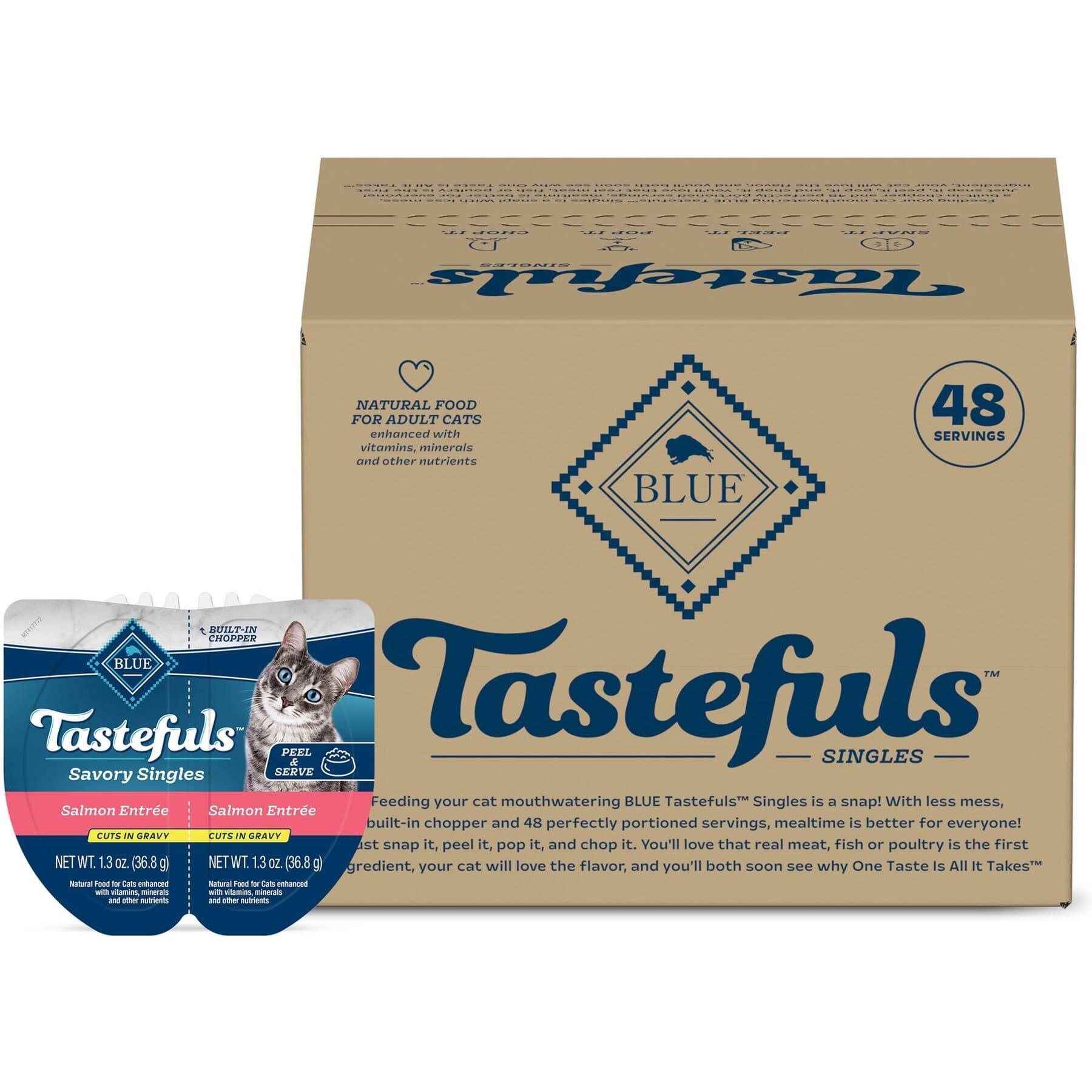 Blue Buffalo Blue Buffalo Tastefuls Savory Singles Salmon Entrée Cuts in Gravy Adult Cat Food, 2.6-oz cup