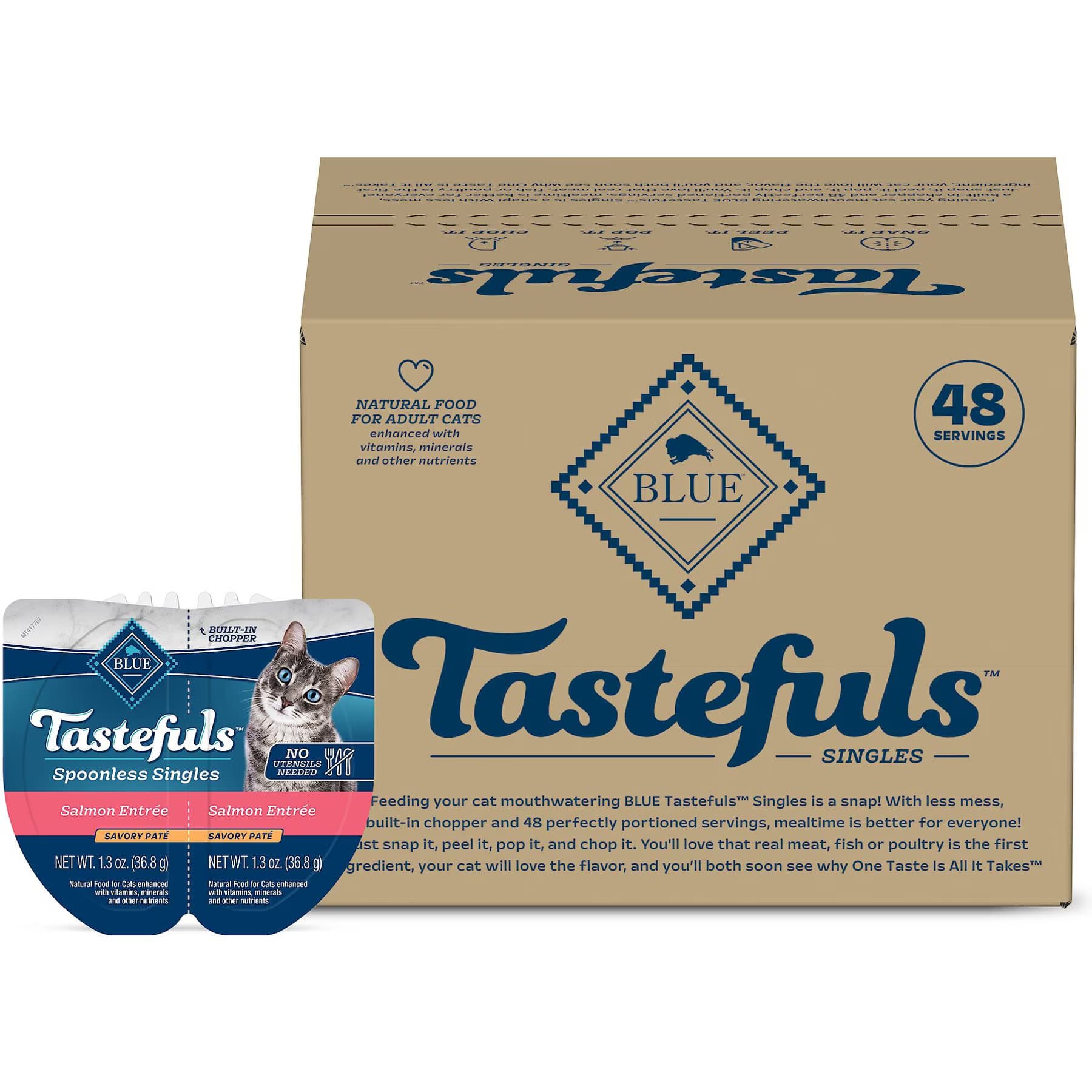 Blue Buffalo Blue Buffalo Tastefuls Spoonless Singles Salmon Entrée Pate Adult Cat Food, 2.6-oz cup