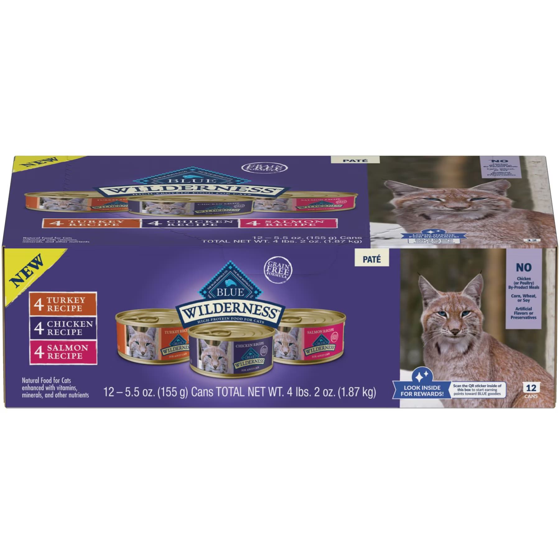 Blue Buffalo Wilderness Variety Pack Adult High Protein Natural Chicken, Salmon, Turkey Pate Variety Pack: Chicken, Salmon, & Turkey Wet Cat Food — view 2