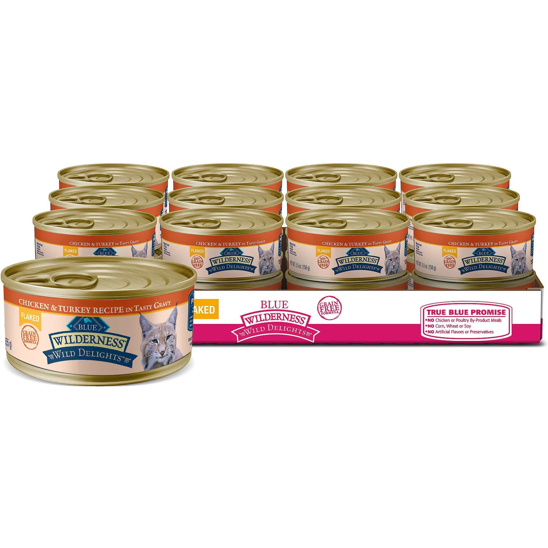 Blue Buffalo Blue Buffalo Wilderness Wild Delights Flaked Chicken & Turkey Grain-Free Canned Cat Food, 5.5-oz