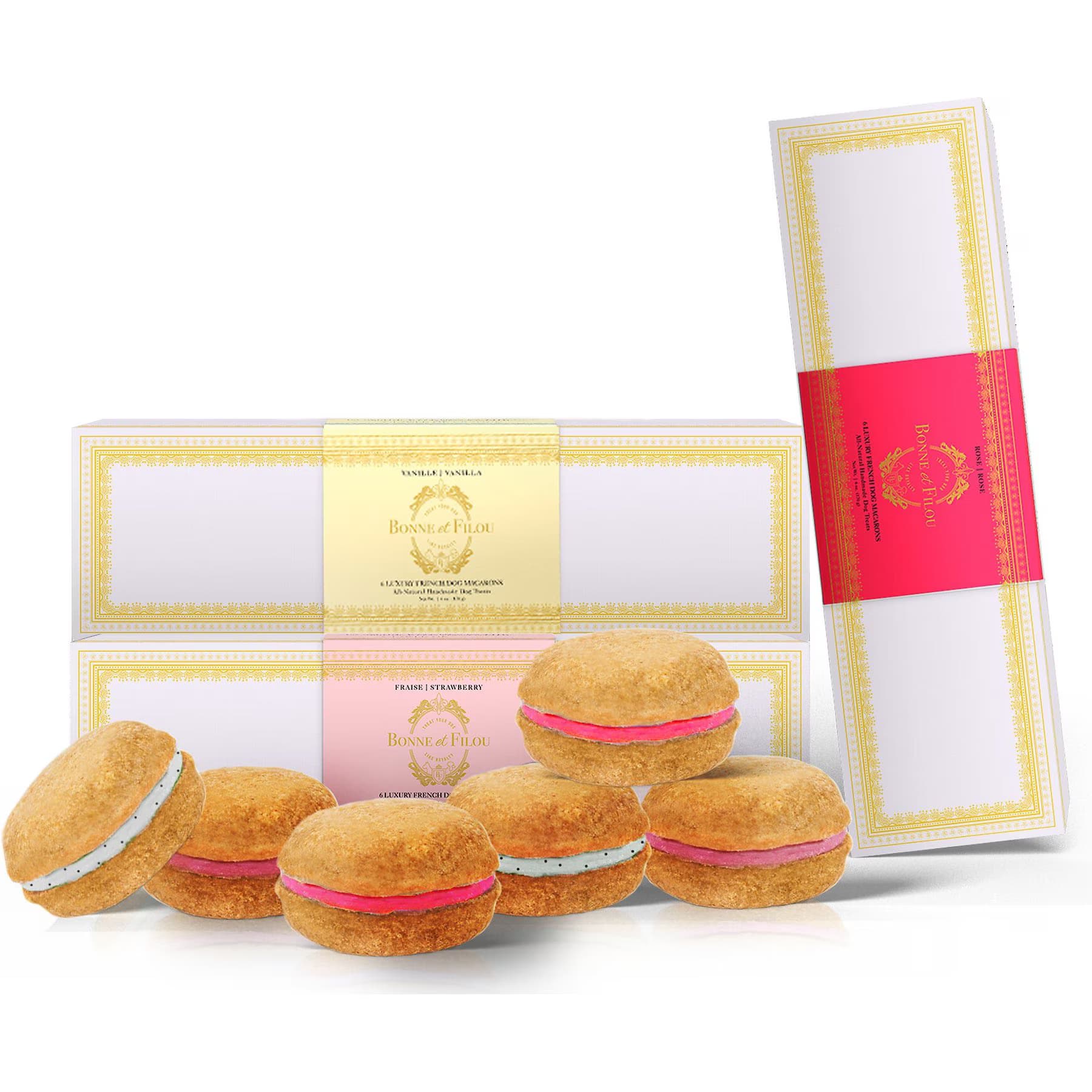Bonne et Filou Bonne et Filou Luxury French Macarons Strawberry, Rose & Vanilla Variety Pack Dog Treats