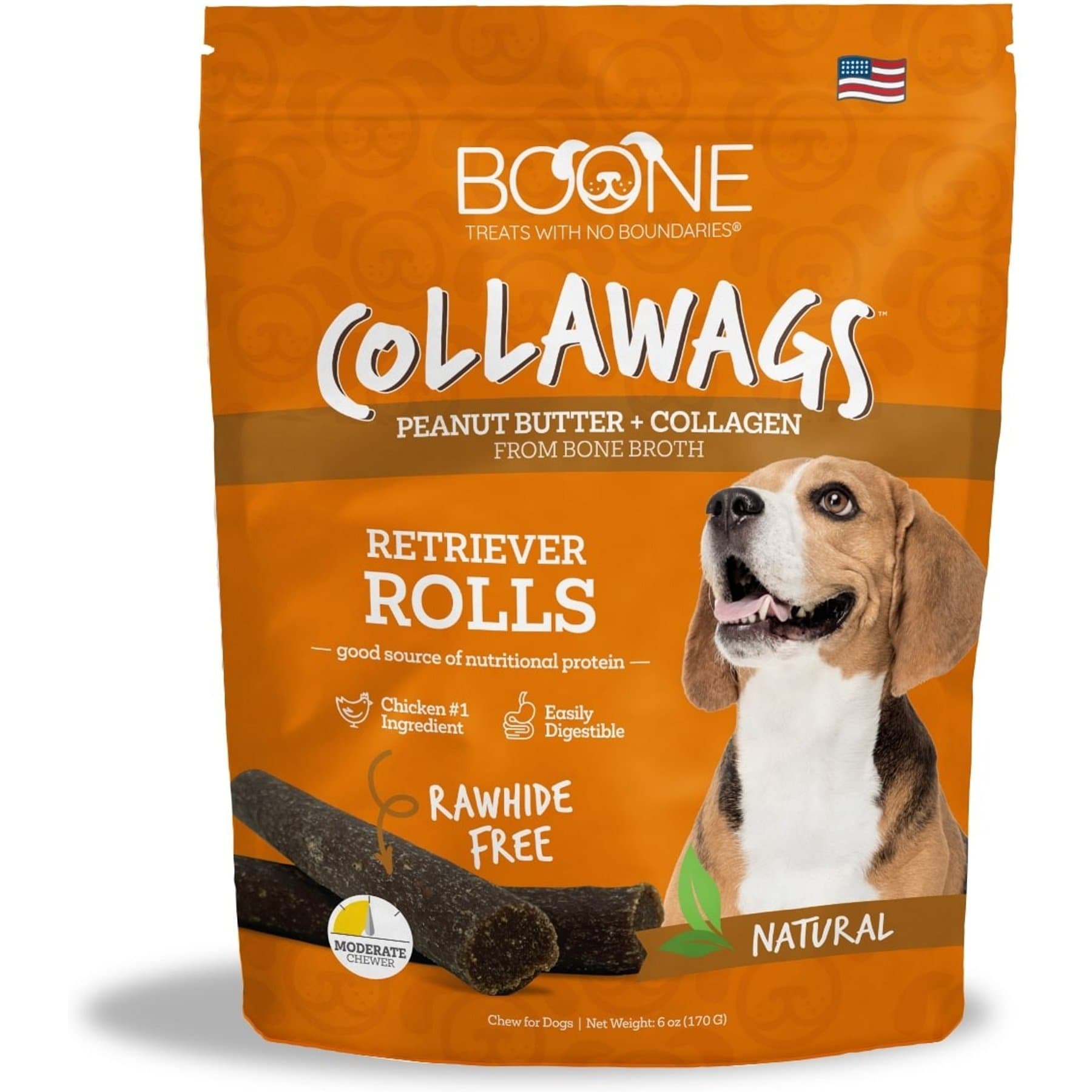 Boone Boone Collawags Retriever Rolls Peanut Butter Flavor Hard Chews Dog Treat