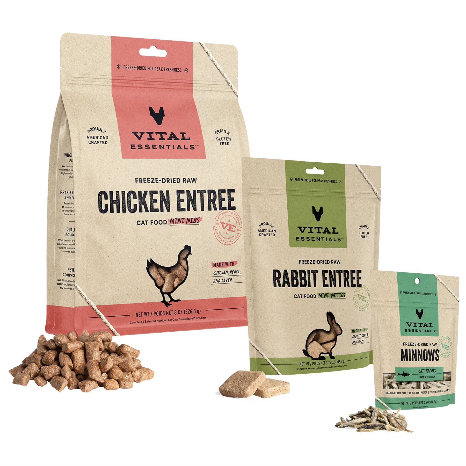 Vital Essentials Branded Pack – Vital Essentials Minnows Treats, Chicken Freeze-Dried Food, Rabbit Patties Cat Food