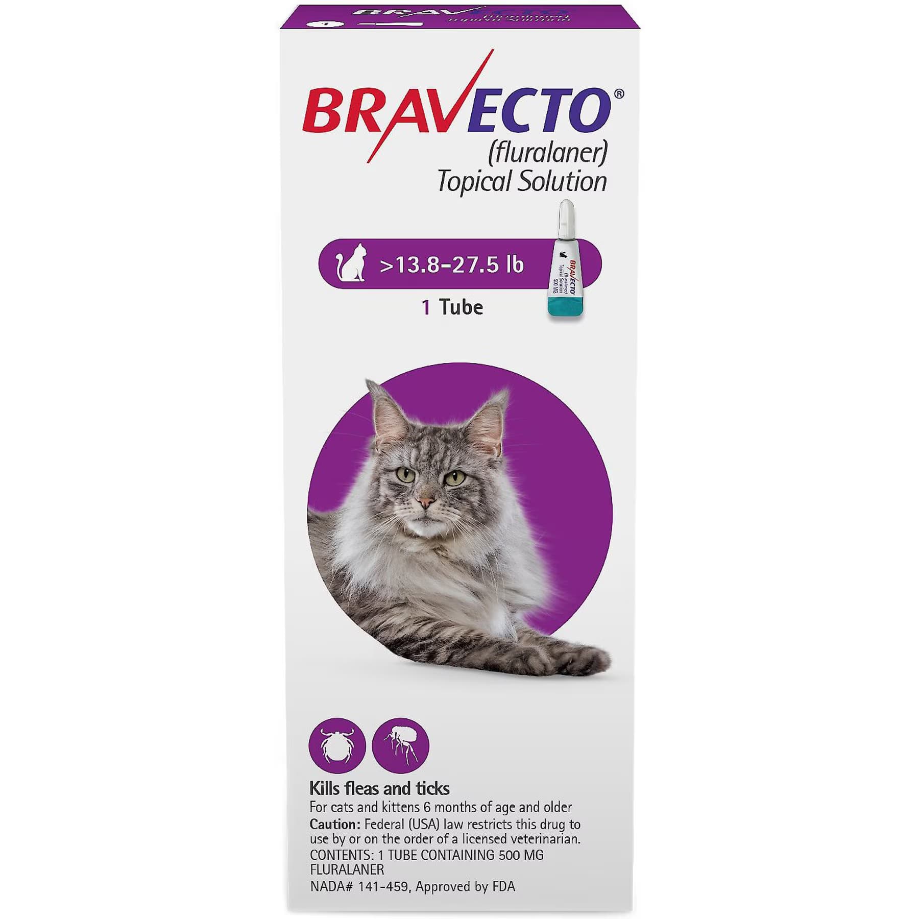Bravecto Bravecto Topical Solution for Cats, 13.8-27.5 lbs, (Purple Box), 2 Doses (24-wks. supply)