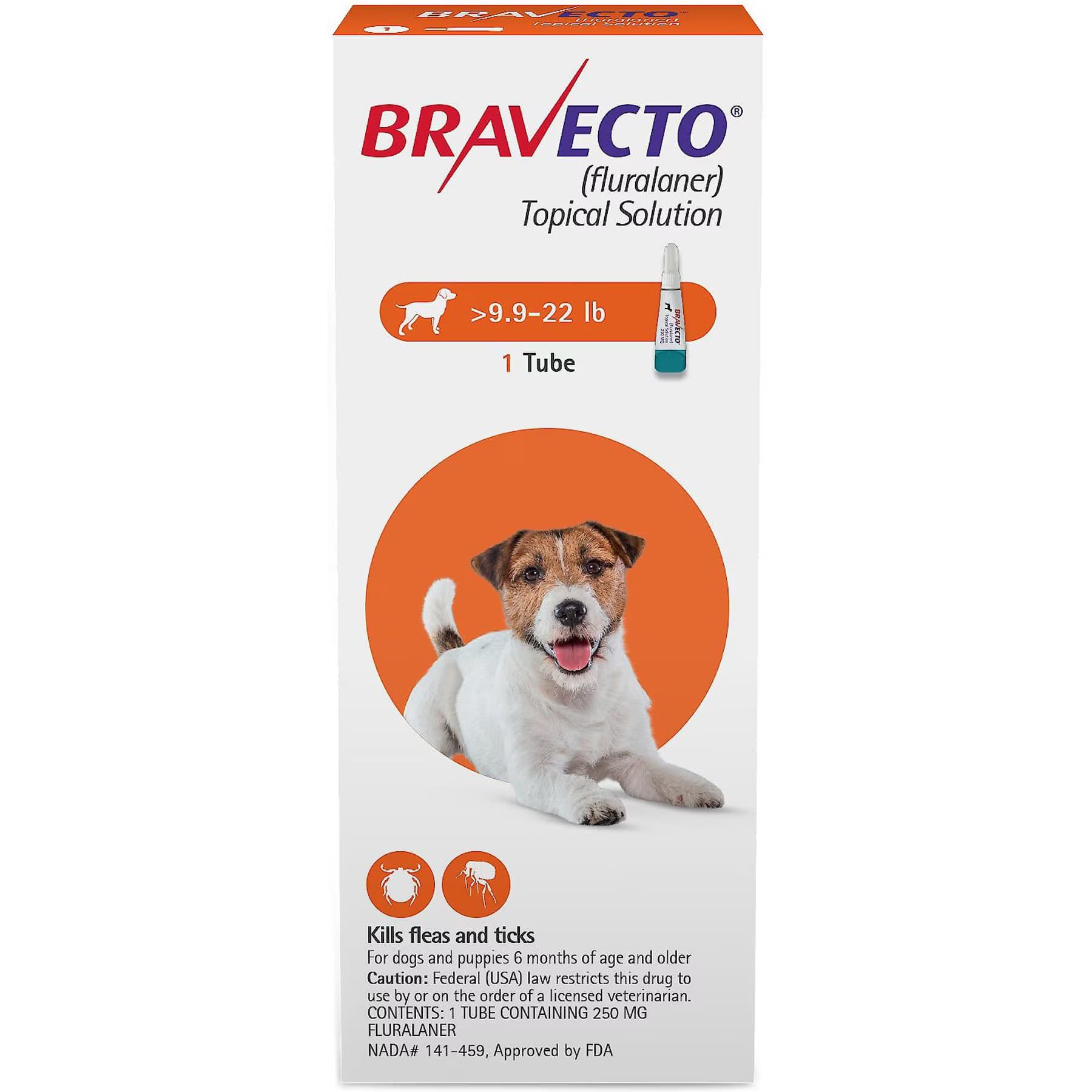 Bravecto Bravecto Topical Solution for Dogs, 9.9-22 lbs, (Orange Box), 2 Doses (24-wks. supply)