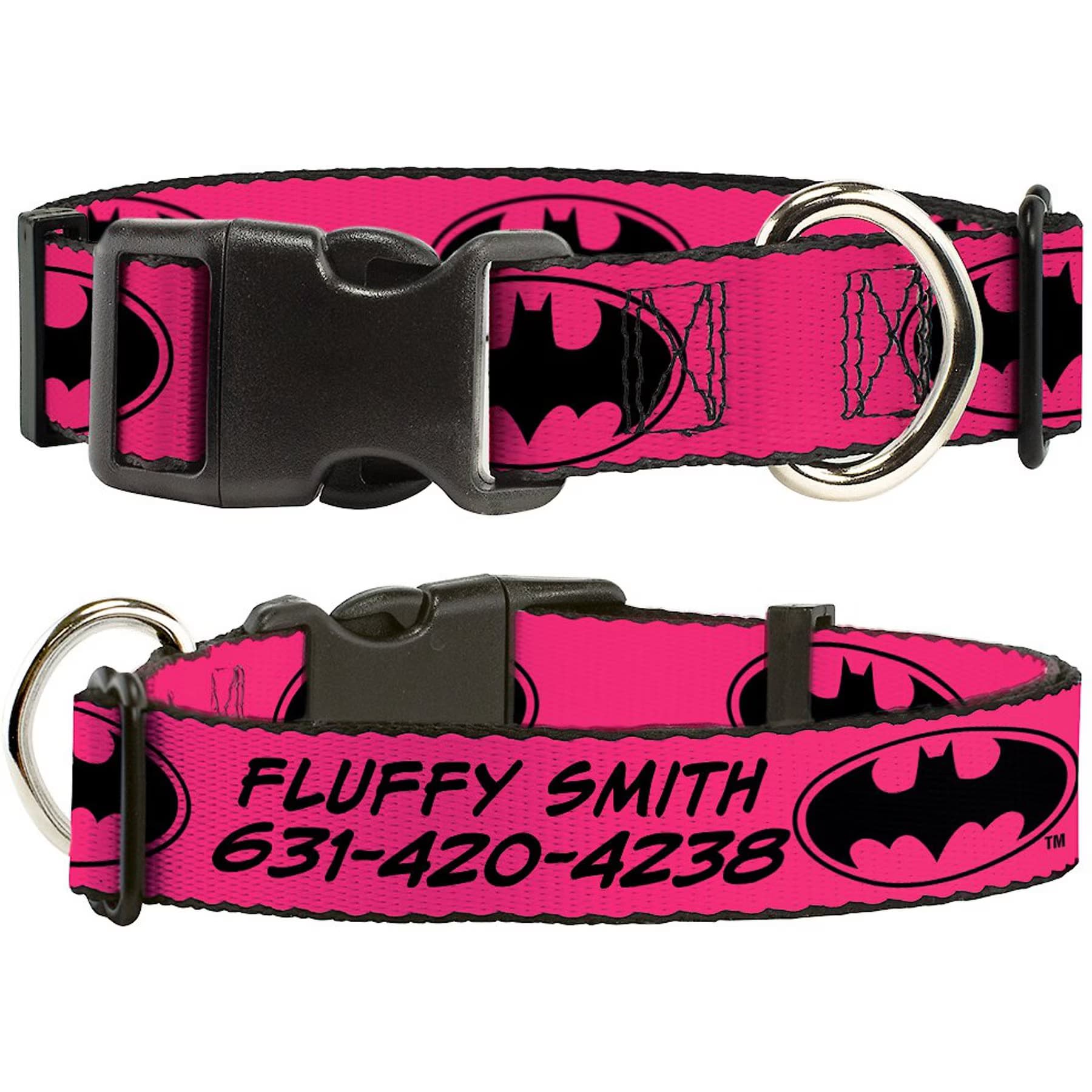 Buckle-Down Buckle-Down DC Comics Batman Signal Personalized Dog Collar, Fuchsia & Black, Medium