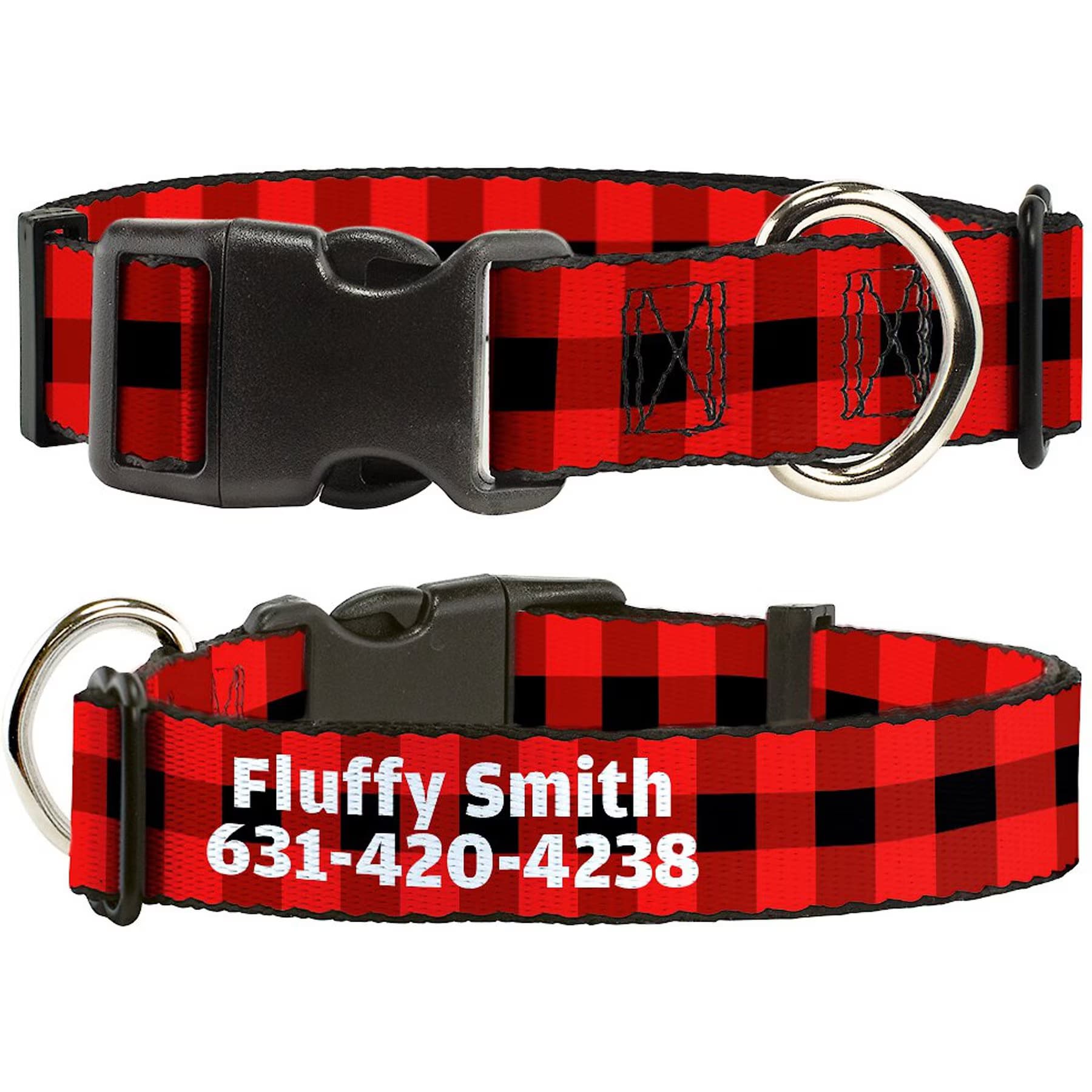 Buckle-Down Buckle-Down Polyester Personalized Dog Collar, Buffalo Plaid, Medium