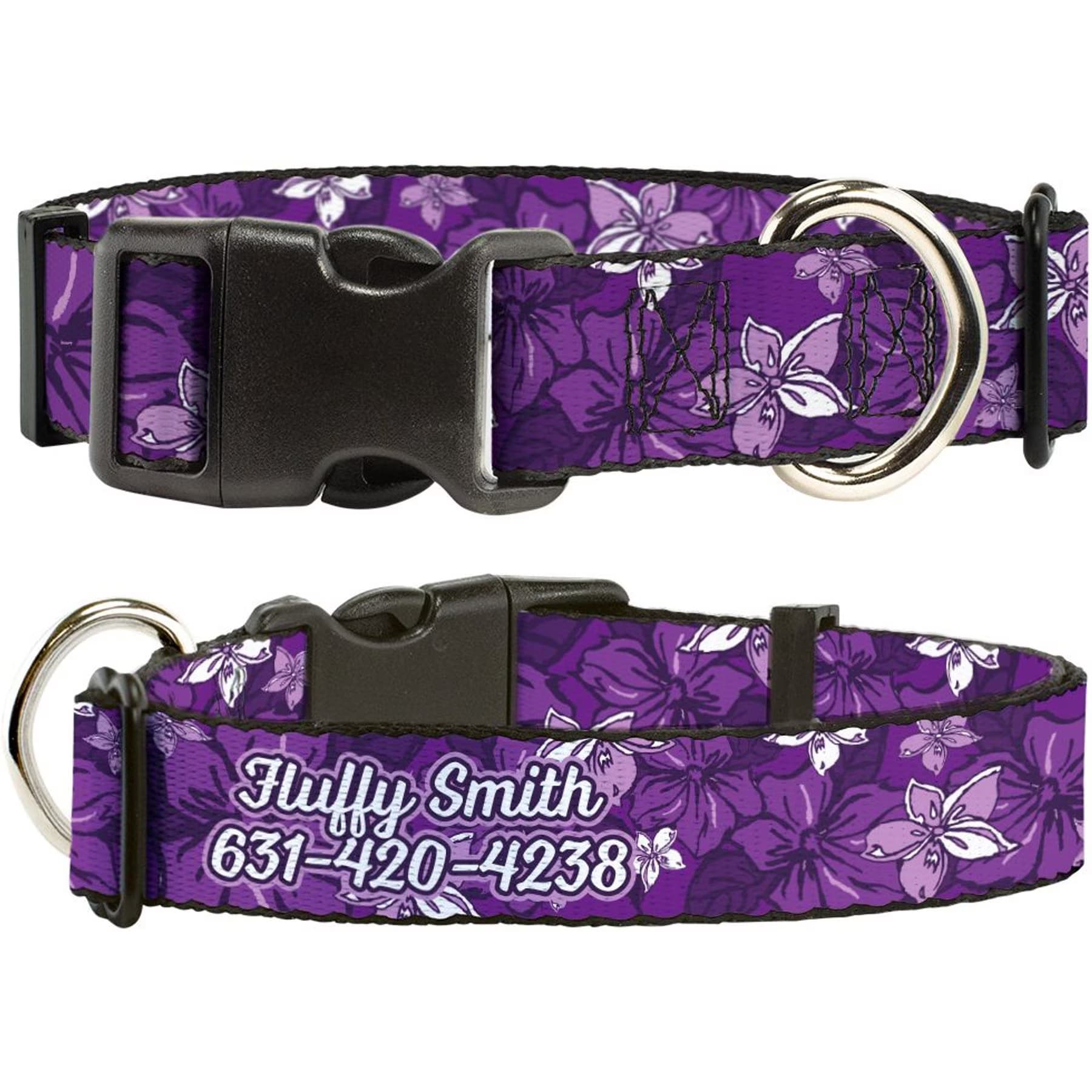 Buckle-Down Buckle-Down Polyester Personalized Dog Collar, Hibiscus Collage, Medium