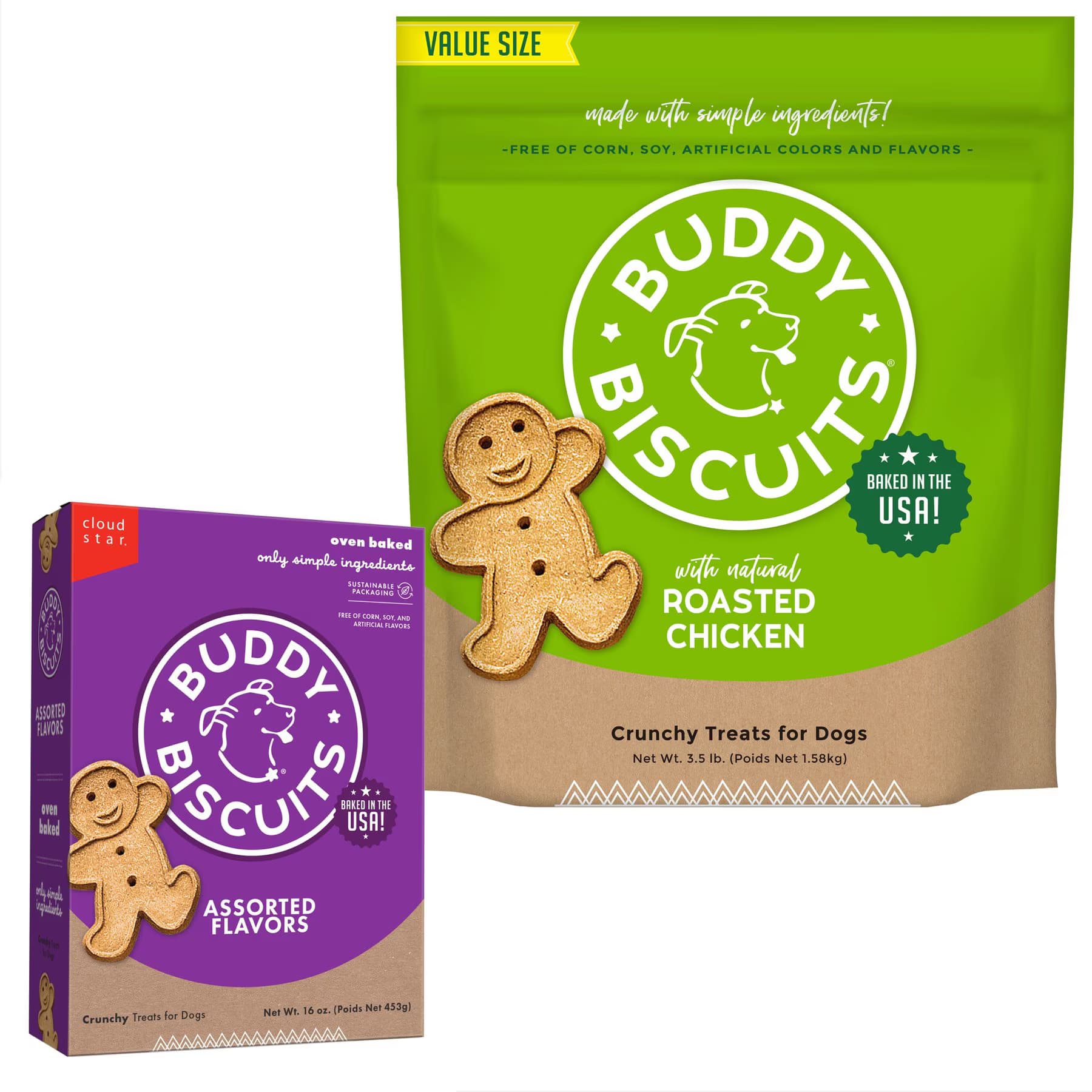 Buddy Biscuits Buddy Biscuits with Roasted Chicken Oven Baked + Assorted Flavors Roasted Chicken, Grilled Beef, Sharp Cheddar Dog Treats