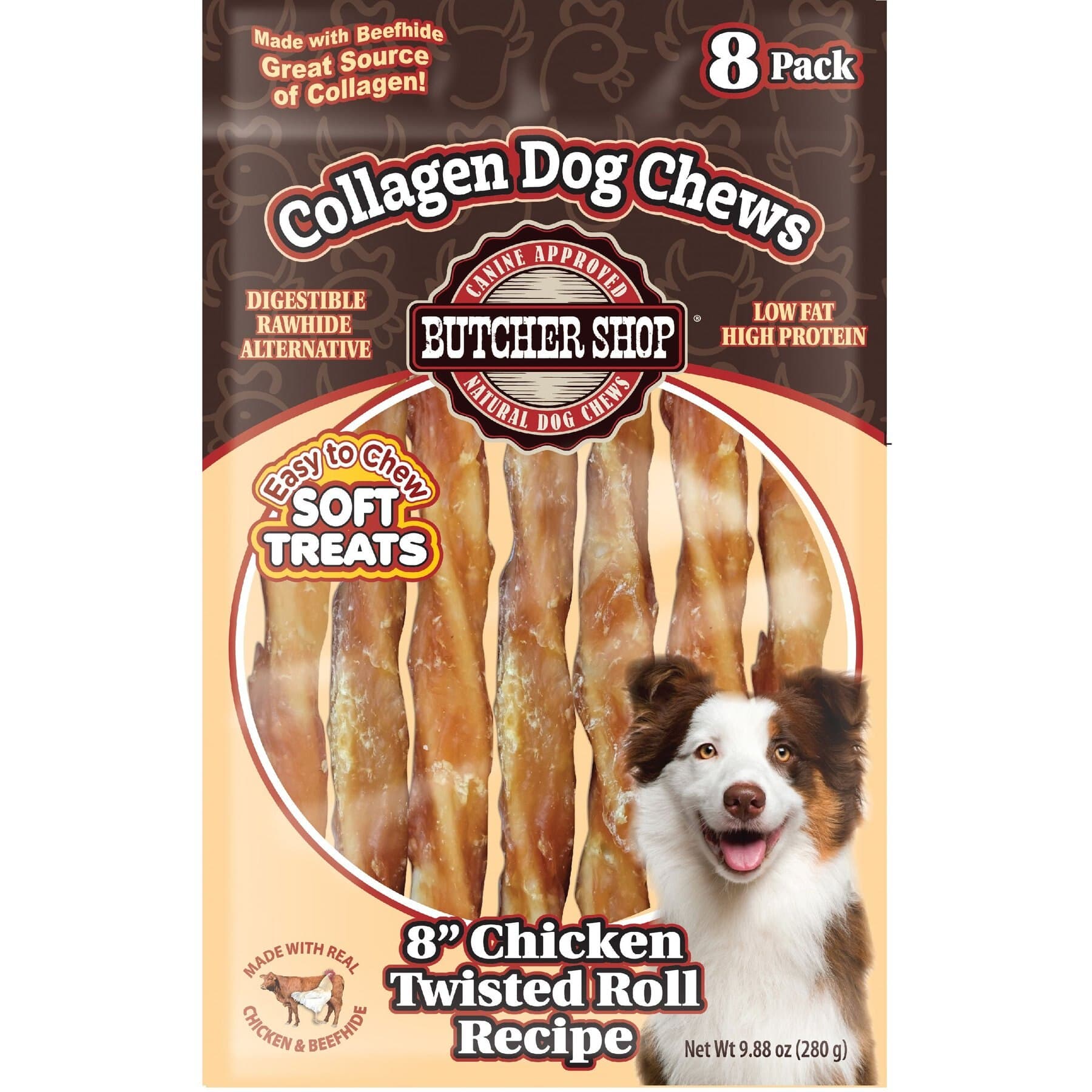 Butcher Shop Butcher Shop Collagen 8-in Chicken Twisted Roll Recipe Dog Jerky Treat