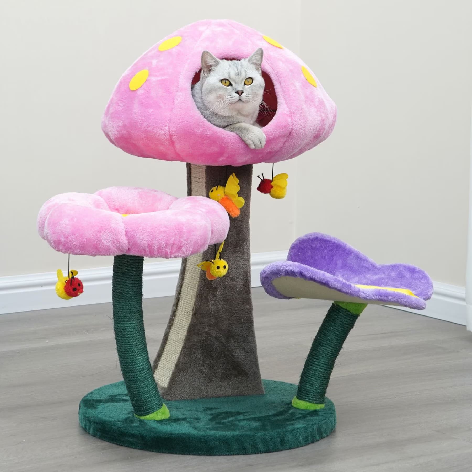 Catry Catry 31.1-in Mushroom Condo, Perch, Scratch Posts Cat Tree, Pink