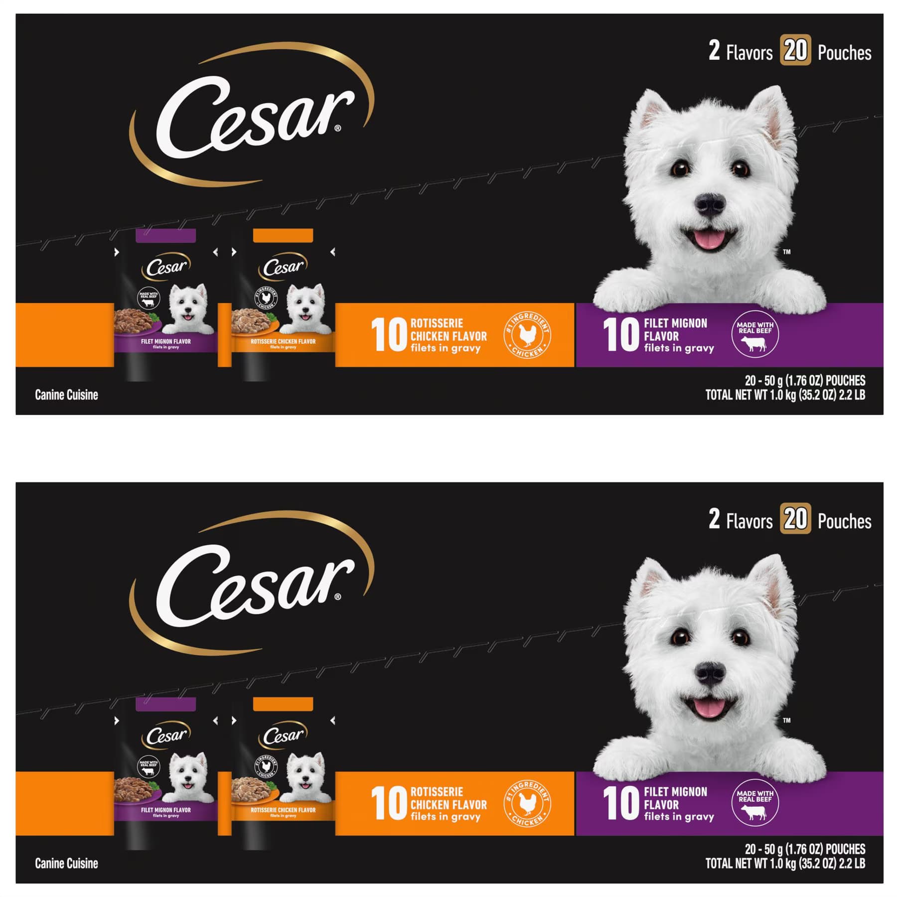 Cesar Variety Pack Filet Mignon & Rotisserie Chicken Flavor Filets in Gravy Variety Pack: Filet Mignon & Rotisserie Chicken Wet Dog Food — view 3
