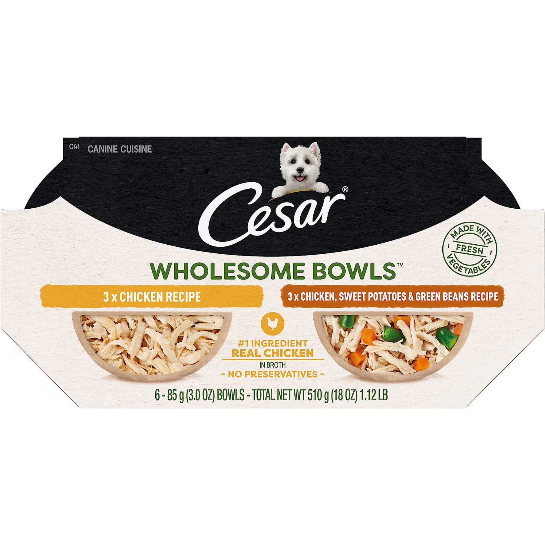 Cesar Wholesome Bowls Chicken Recipe & Chicken, Sweet Potato, Green Beans Recipe Variety Pack Small Breed Adult Variety Pack: Chicken and Chicken & Sweet Potato Wet Dog Food — view 2