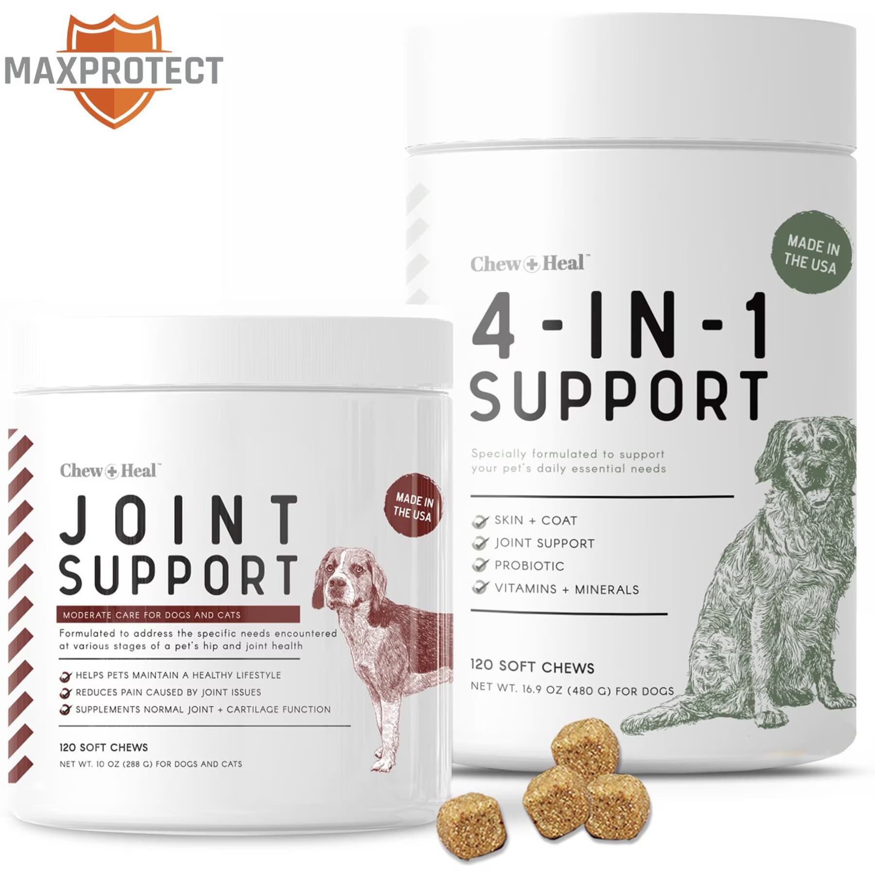 Chew + Heal Chew + Heal 4-IN-1 Support Chews Dog Supplement & Chew + Heal Joint Support Chews Dog Supplement