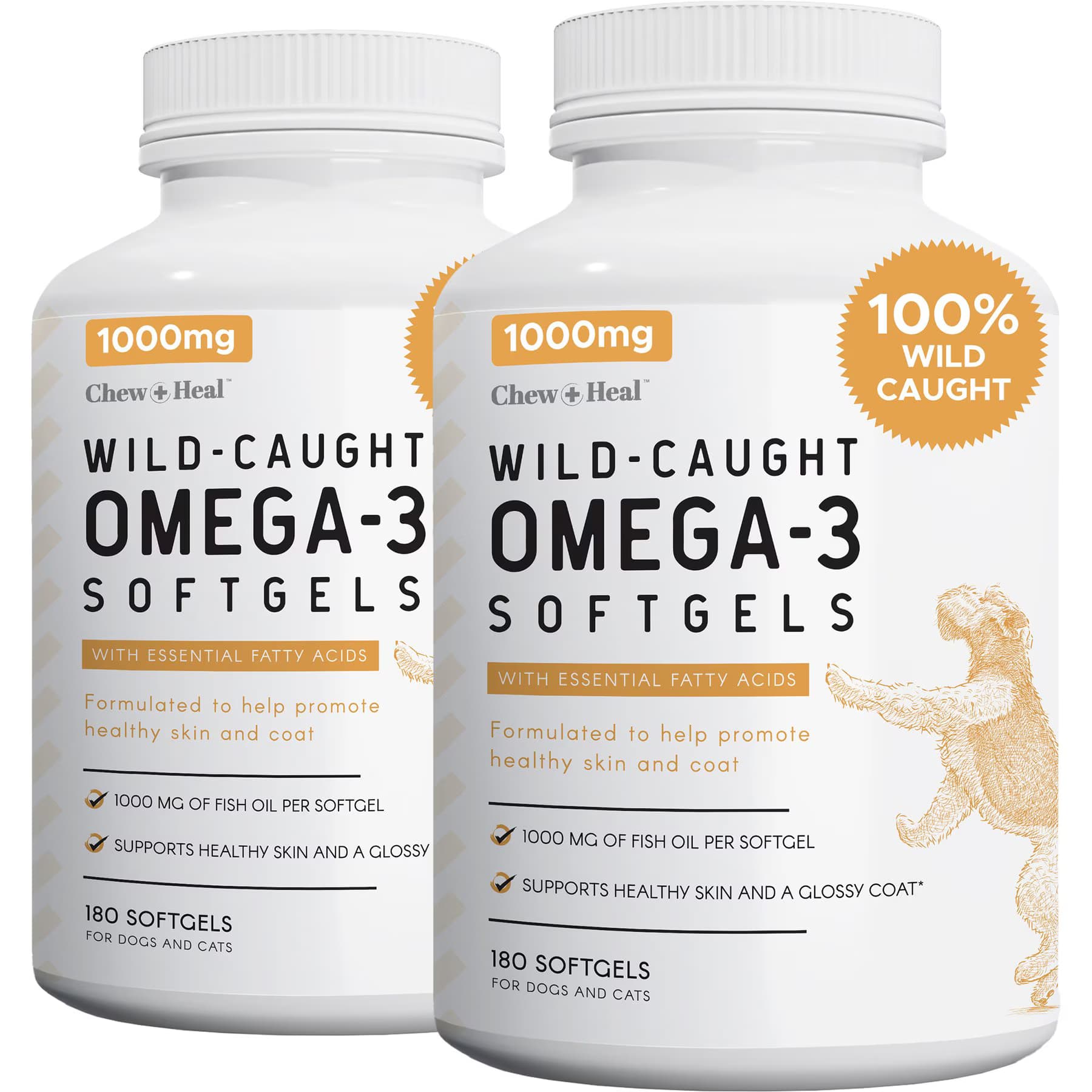 Chew + Heal Chew + Heal Wild-Caught Omega Skin + Coat Softgels Made with Wild-Caught Fish Oil Supplement for Dogs & Cats