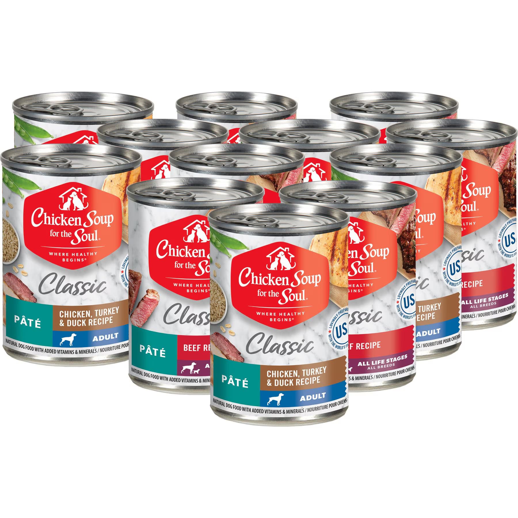 Chicken Soup for the Soul Chicken Soup for the Soul Classic Adult Chicken, Turkey & Duck Recipe & Beef Pate Recipe Variety Pack 1 Wet Dog Food