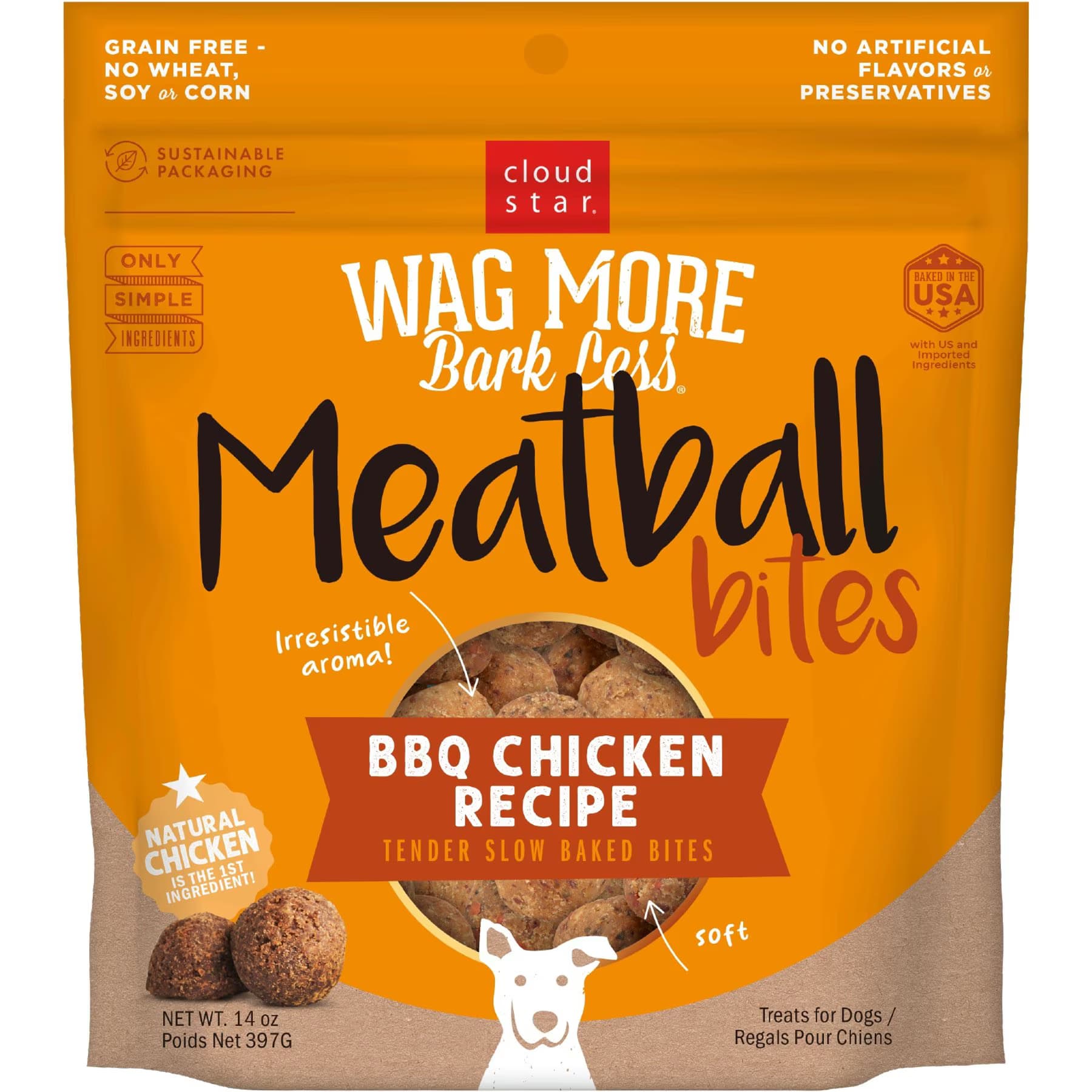 Cloud Star Cloud Star Wag More Bark Less Meatball Bites BBQ Chicken Recipe Grain-Free Dog Treats