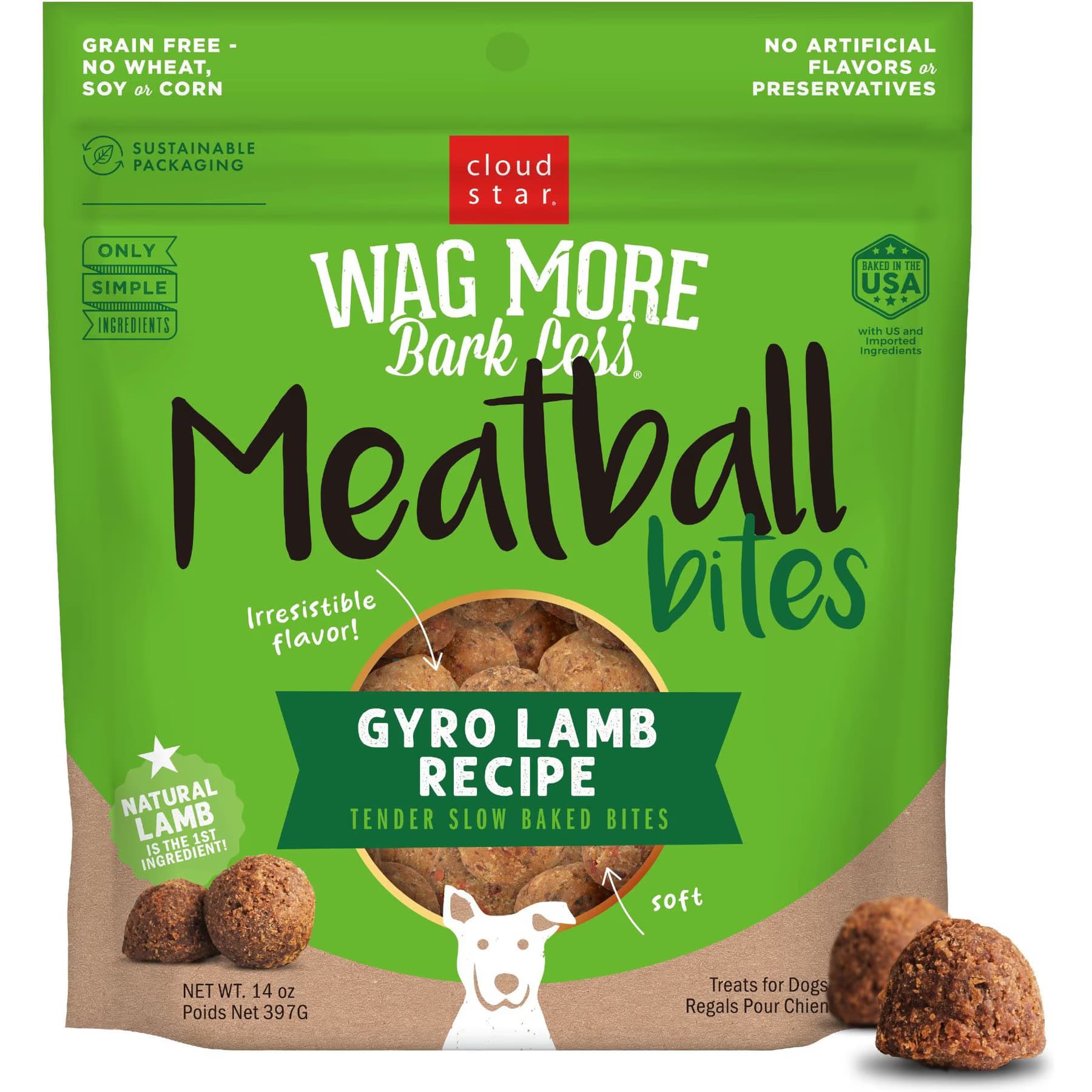 Cloud Star Cloud Star Wag More Bark Less Meatball Bites Gyro Lamb Recipe Grain-Free Dog Treats
