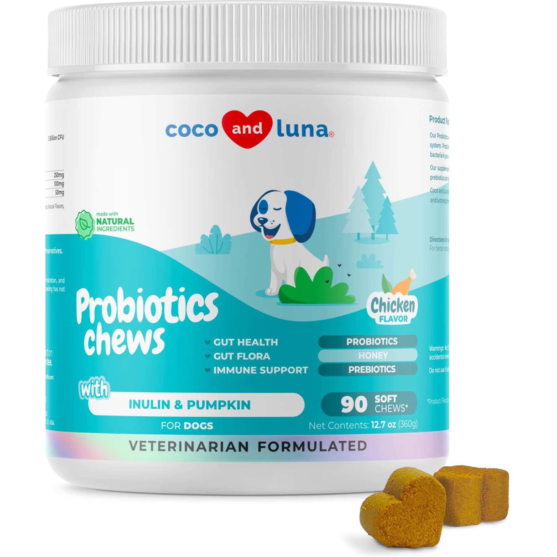 Coco and Luna Coco and Luna Probiotics Soft Chew Diarrhea & Gas Support Supplement for Dogs