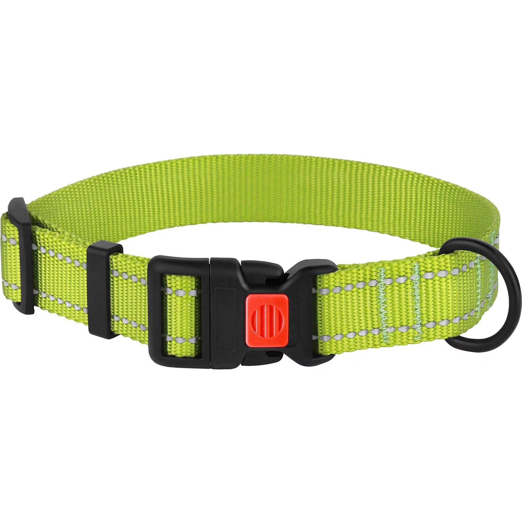 CollarDirect Adjustable Reflective Nylon Dog Collar, Lime Green, X-Large — view 2