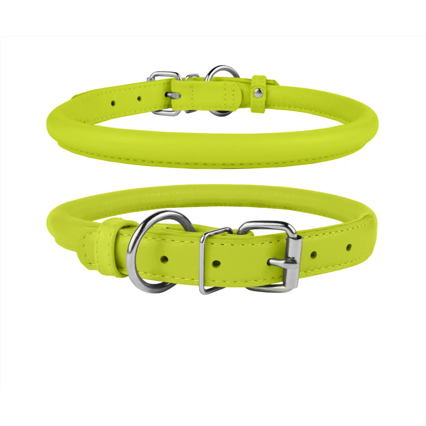 CollarDirect CollarDirect Rolled Leather Dog Collar, Lime Green, XX-Large: 19 to 21-in neck, 9/16-in wide