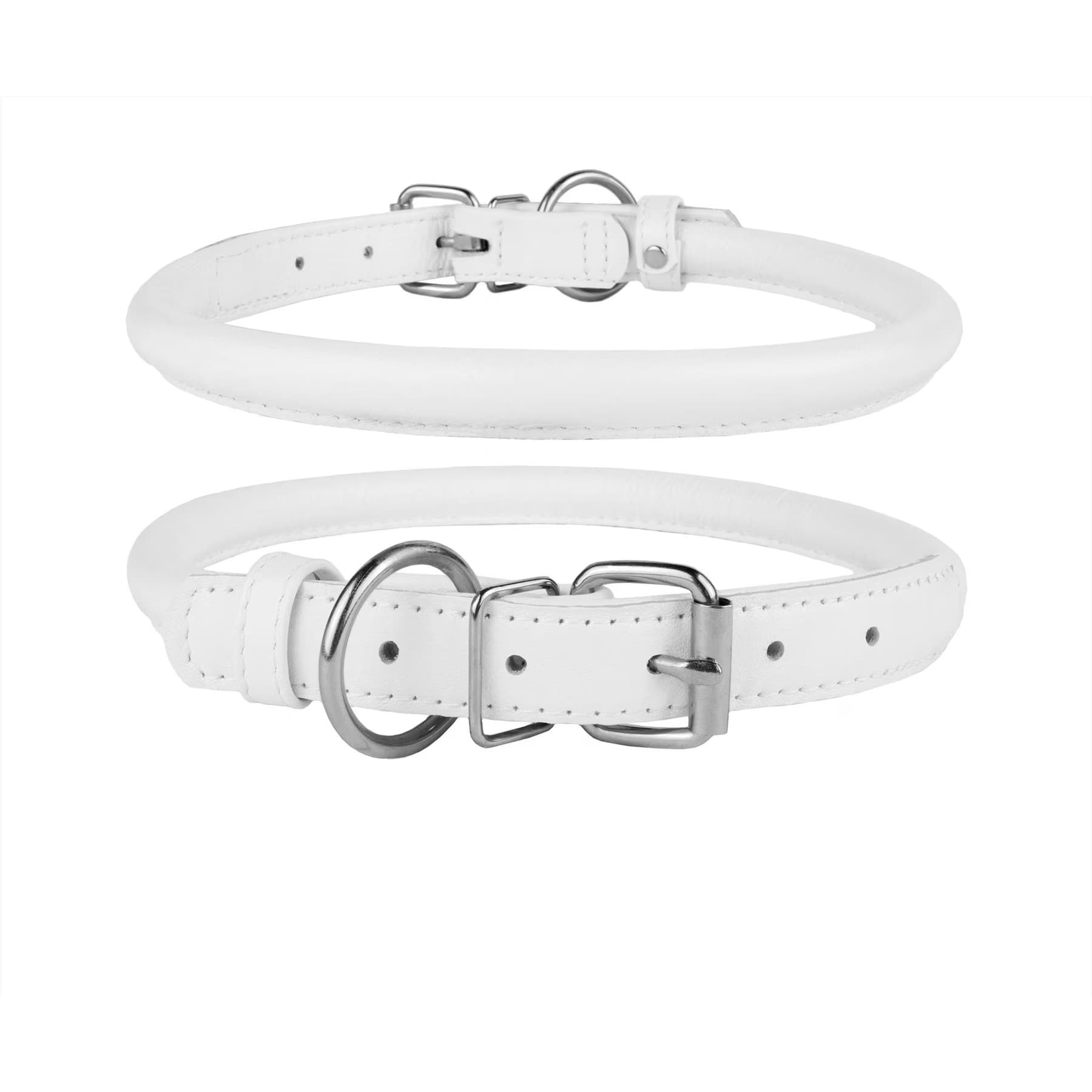 CollarDirect CollarDirect Rolled Leather Dog Collar, White, XX-Large: 19 to 21-in neck, 9/16-in wide