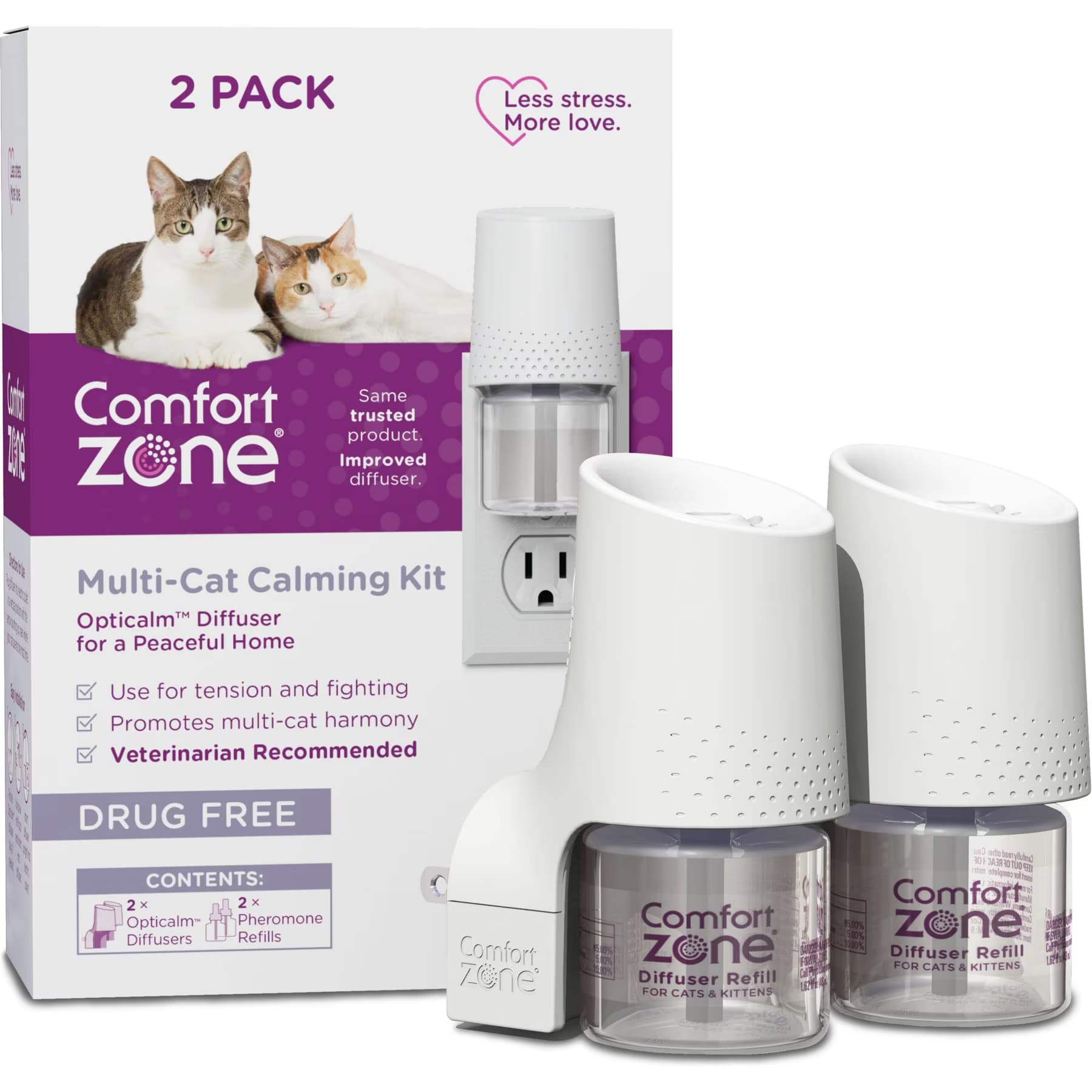 Comfort Zone Comfort Zone MultiCat Calming Kit Pheromone Diffuser for Cats, 2 Diffusers, 2 Refills