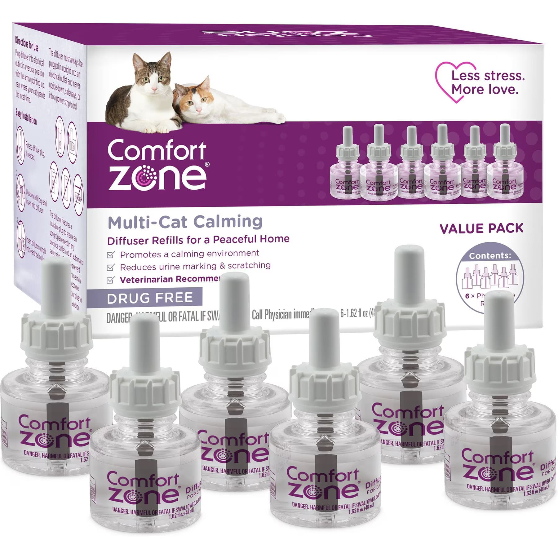 Comfort Zone Comfort Zone Multi-Cat Calming Pheromone Diffuser Refill for Cats, 30-day