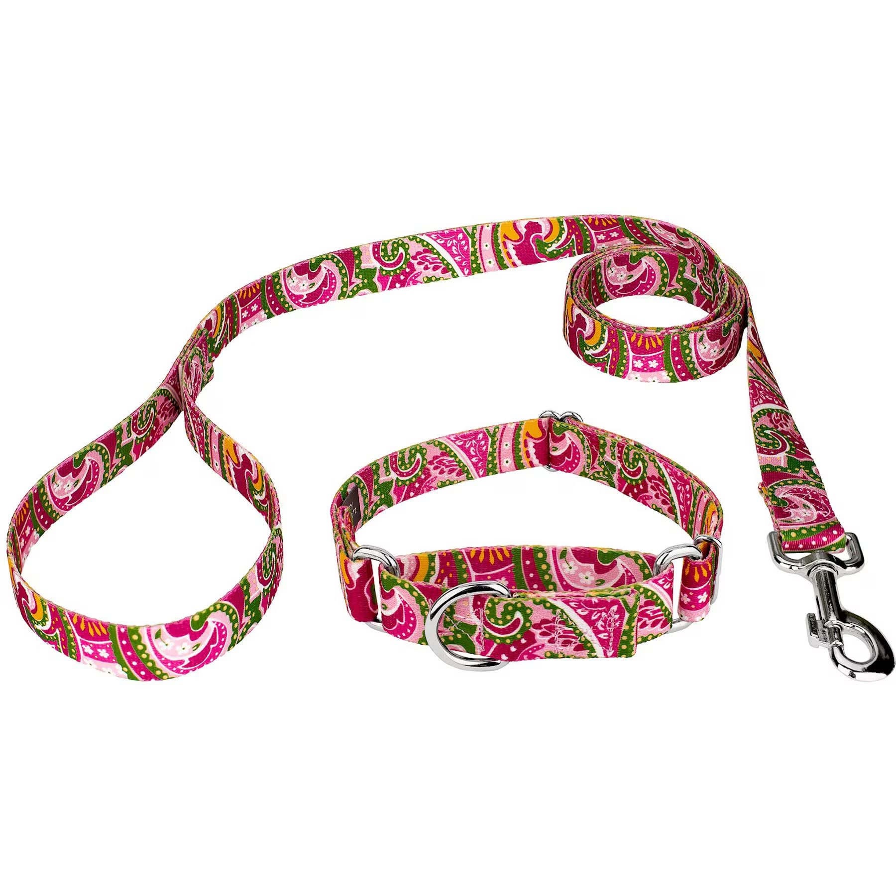 Country Brook Design Country Brook Design Paisley Polyester Martingale Dog Collar & Leash, Pink, Small: 11 to 15-in neck, 5/8-in wide