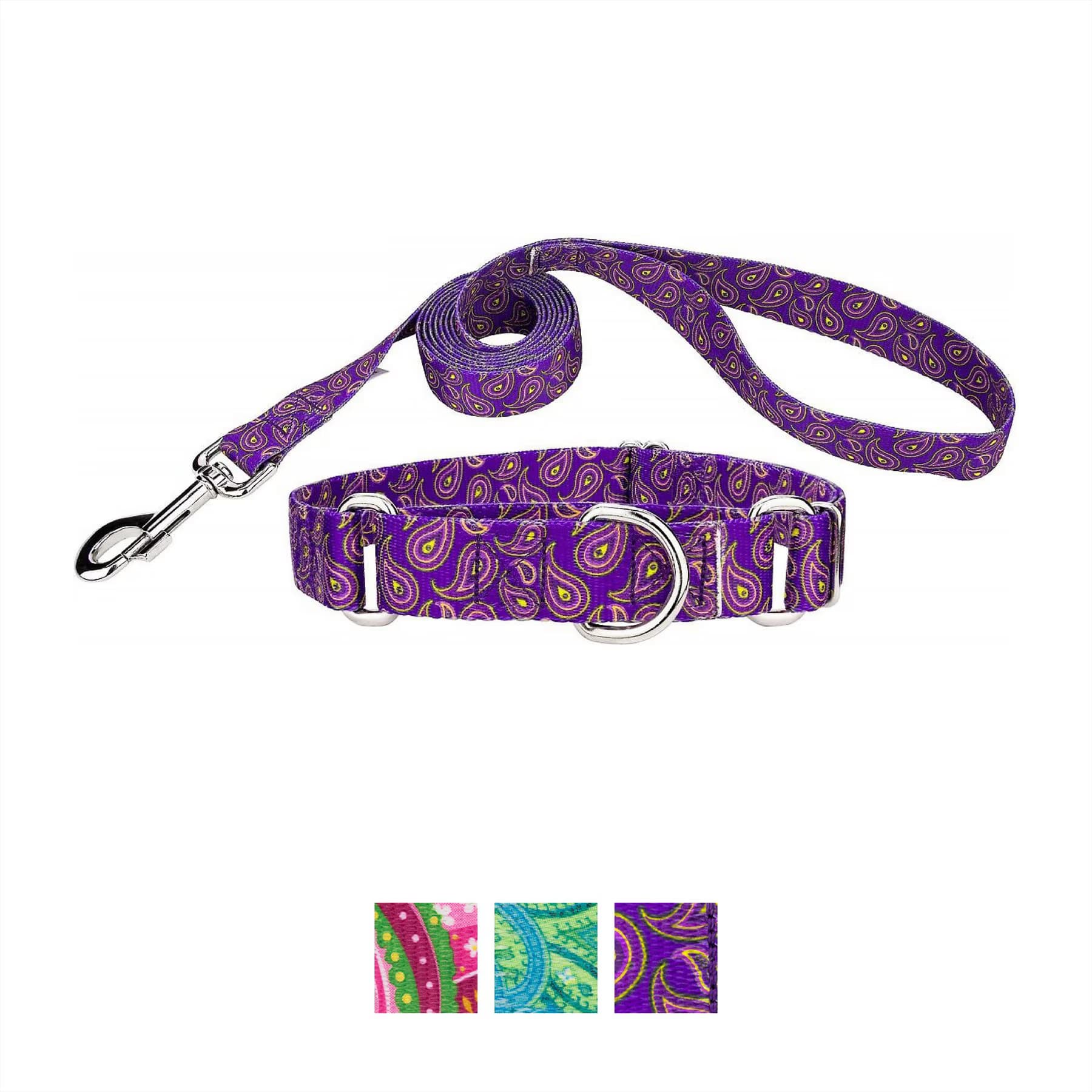 Country Brook Design Paisley Polyester Martingale Dog Collar & Leash, Purple, Small: 11 to 15-in neck, 5/8-in wide — view 2