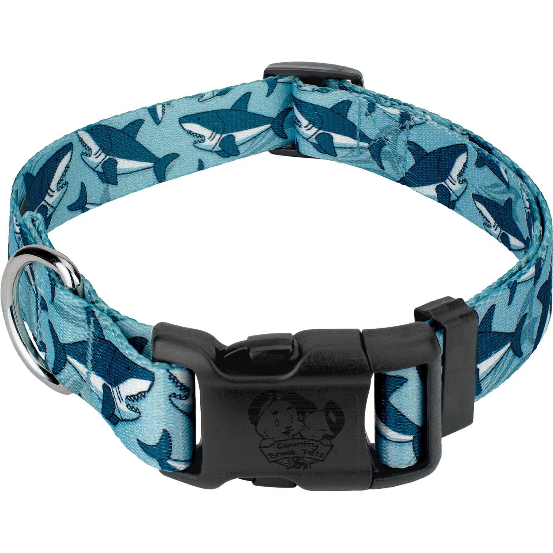 Country Brook Petz Country Brook Petz Deluxe Sharks Dog Collar, Blue, XX-Small: 7 to 9-in neck, 1/2-in wide