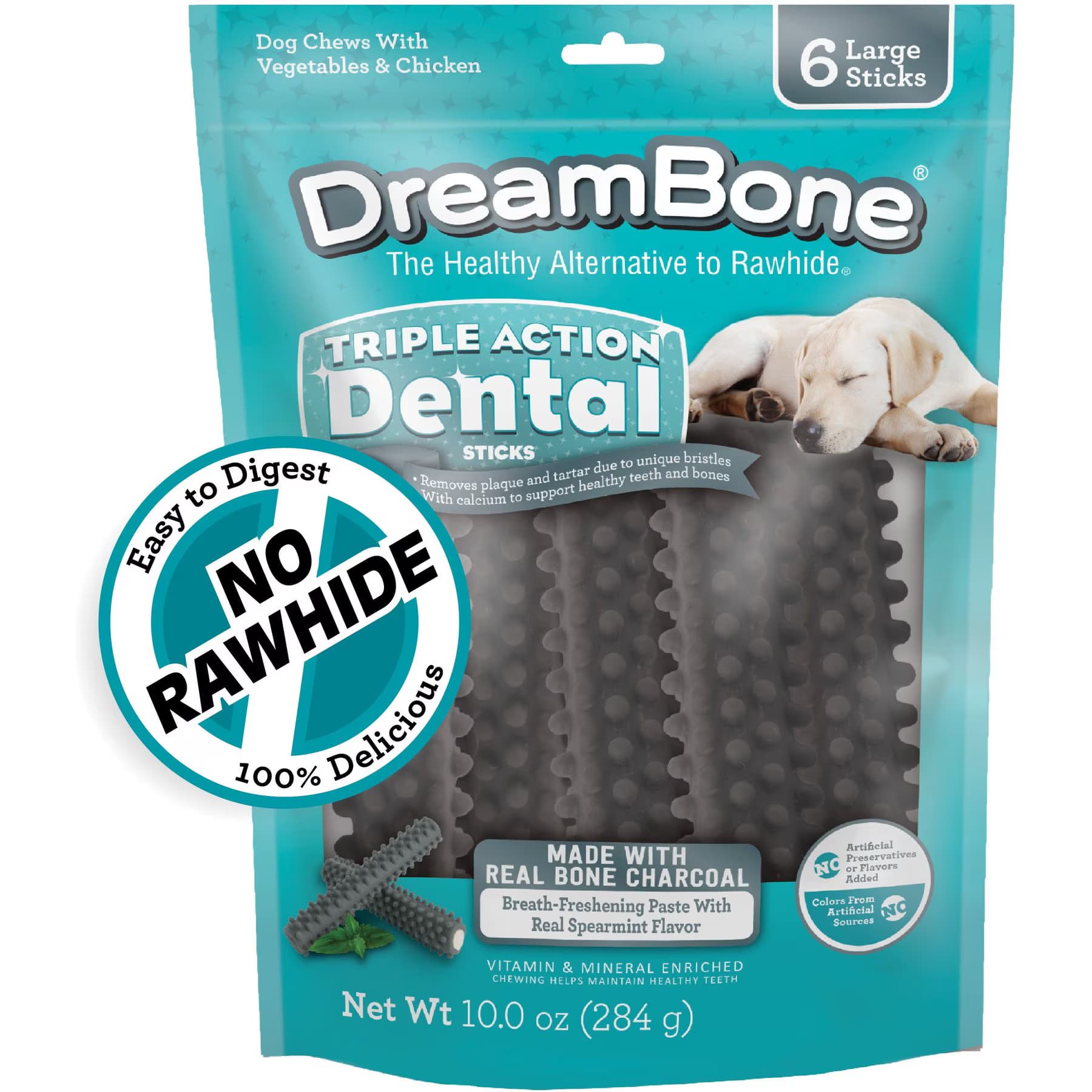 DreamBone DreamBone Triple Action Dental Sticks with Charcoal Spearmint Flavor Rawhide Free Dog Chews, Large