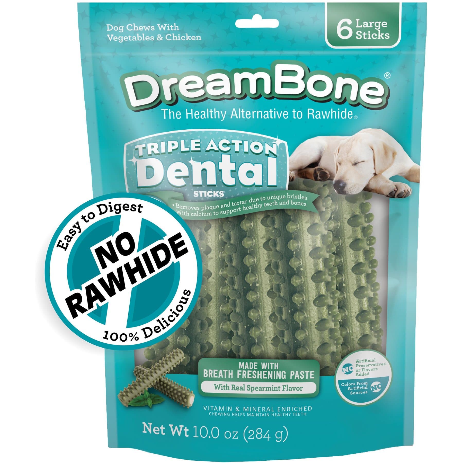 DreamBone DreamBone Triple Action Dental Sticks with Kelp Spearmint Flavor Rawhide Free Dog Chews, Large