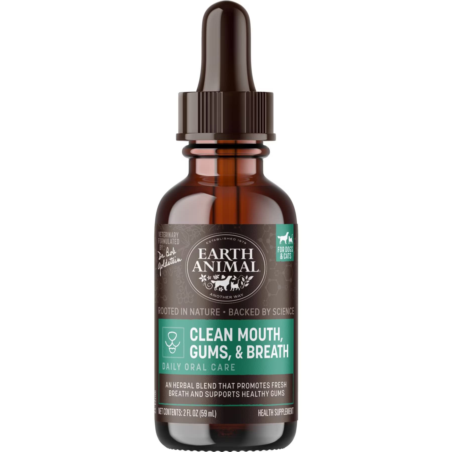 Earth Animal Earth Animal Apothecary Clean Mouth, Gums & Breath Herbal Liquid Dental Supplement for Dogs & Cats, 2-fl oz bottle