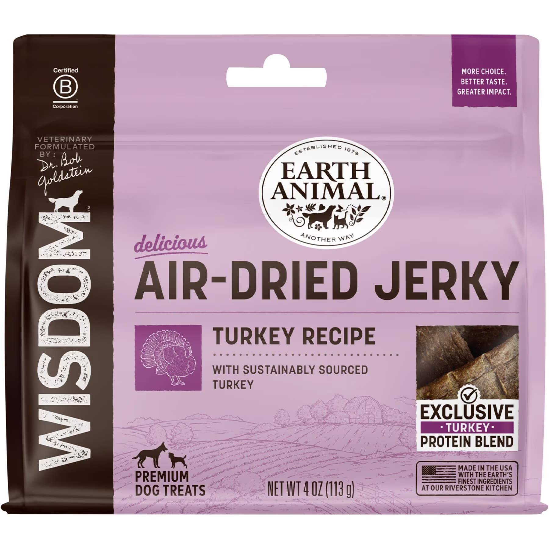 Earth Animal Earth Animal Wisdom Air-Dried Turkey Recipe Premium Natural Jerky Strips Dog Treats