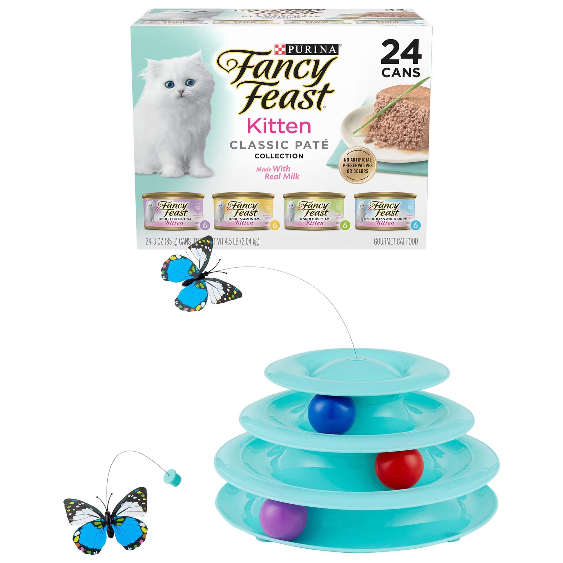 Frisco||Fancy Feast Fancy Feast Tender Feast Canned Food + Frisco Cat Tracks Butterfly Cat Toy