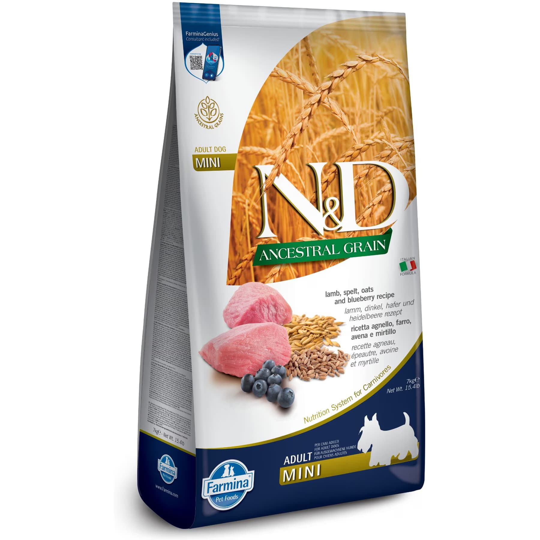 Farmina Farmina N&D Ancestral Grain Lamb & Blueberry Recipe Adult Mini Breed Lamb & Blueberry Adult Mini Dry Dog Food