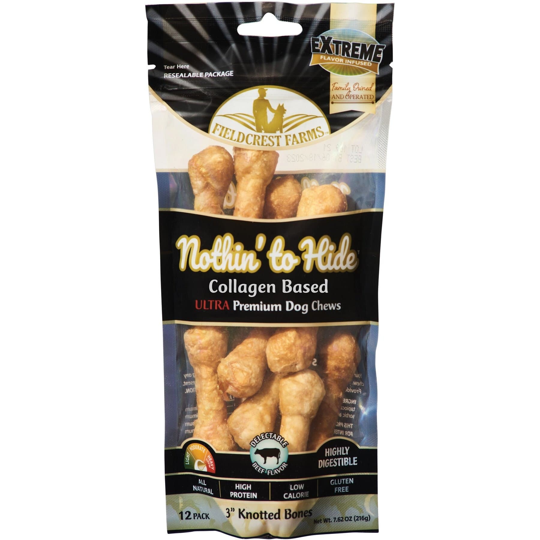 Fieldcrest Farms Fieldcrest Farms Nothin’ To Hide Ultra 3-inch Knotted Bone Beef Flavor Dog Chews