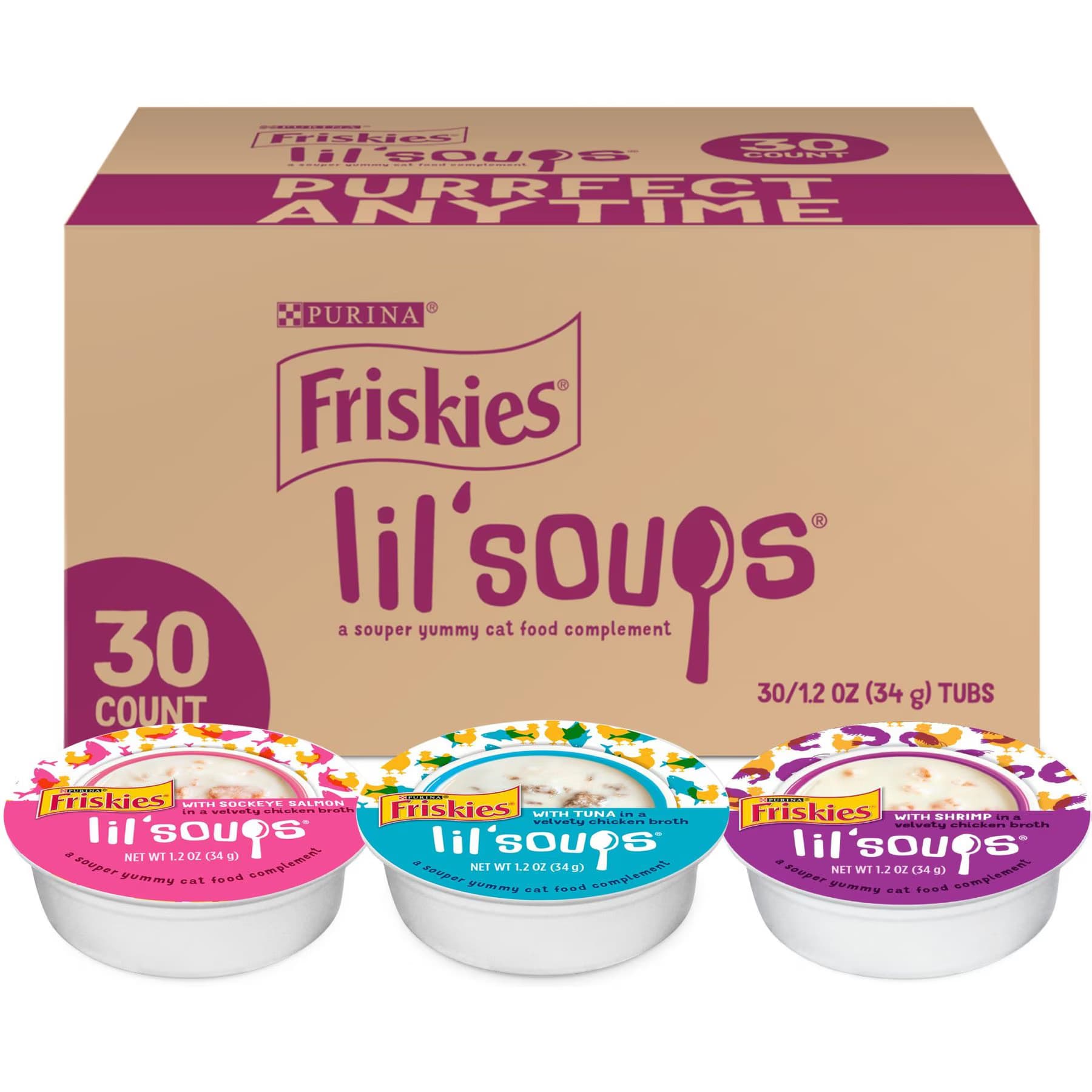 Friskies Friskies Lil’ Soups Salmon, Tuna, & Shrimp Variety Pack Grain-Free Bits in Broth Wet Lickable Cat Food Topper