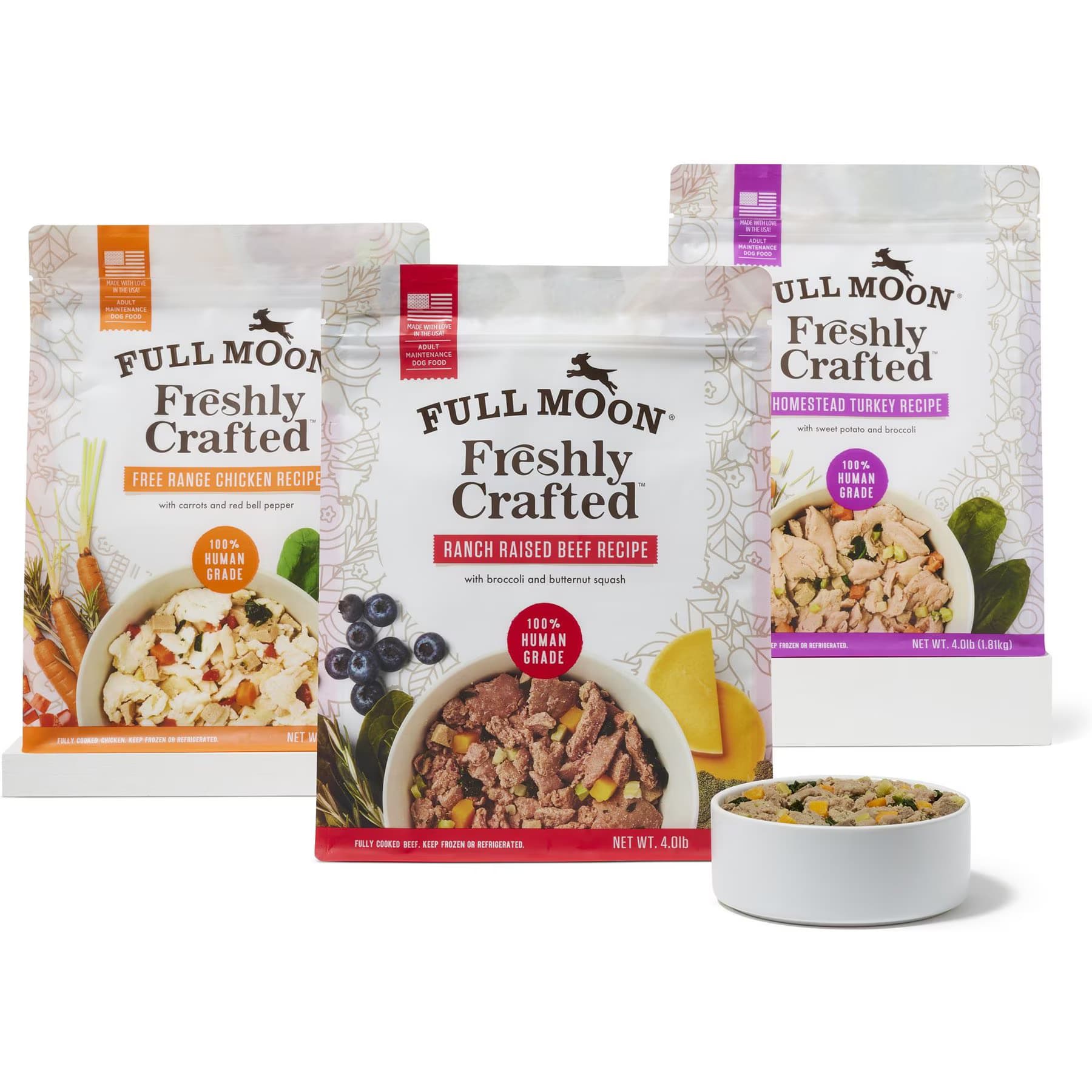 Full Moon Full Moon Freshly Crafted Homestead Turkey Recipe + Free Range Chicken Recipe + Ranch Raised Beef Recipe Grain-Free Adult Frozen Dog Food — Variety Pack
