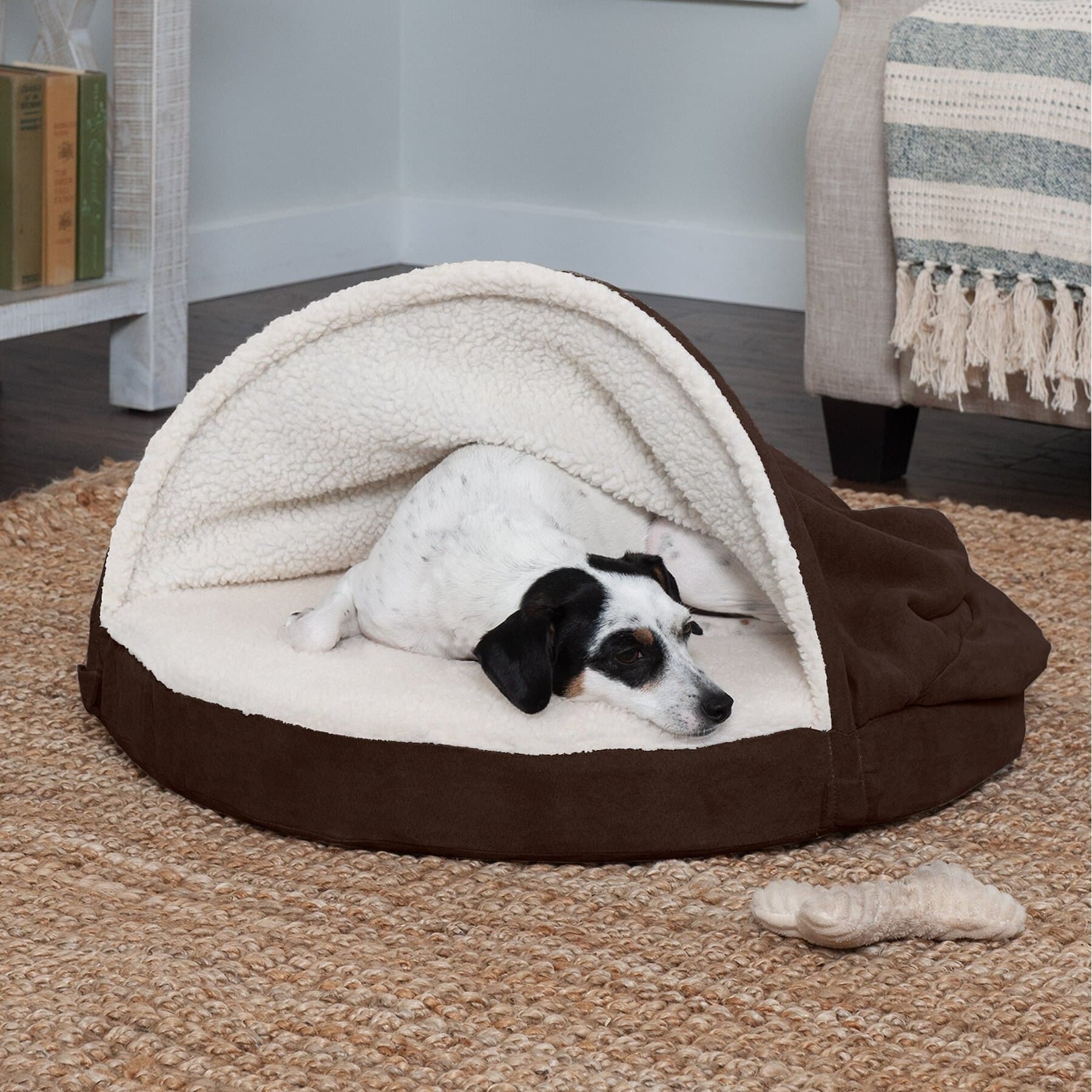 FurHaven Faux Sheepskin Snuggery Orthopedic Cat & Dog Bed with Removable Cover, Espresso, 35-in — view 2