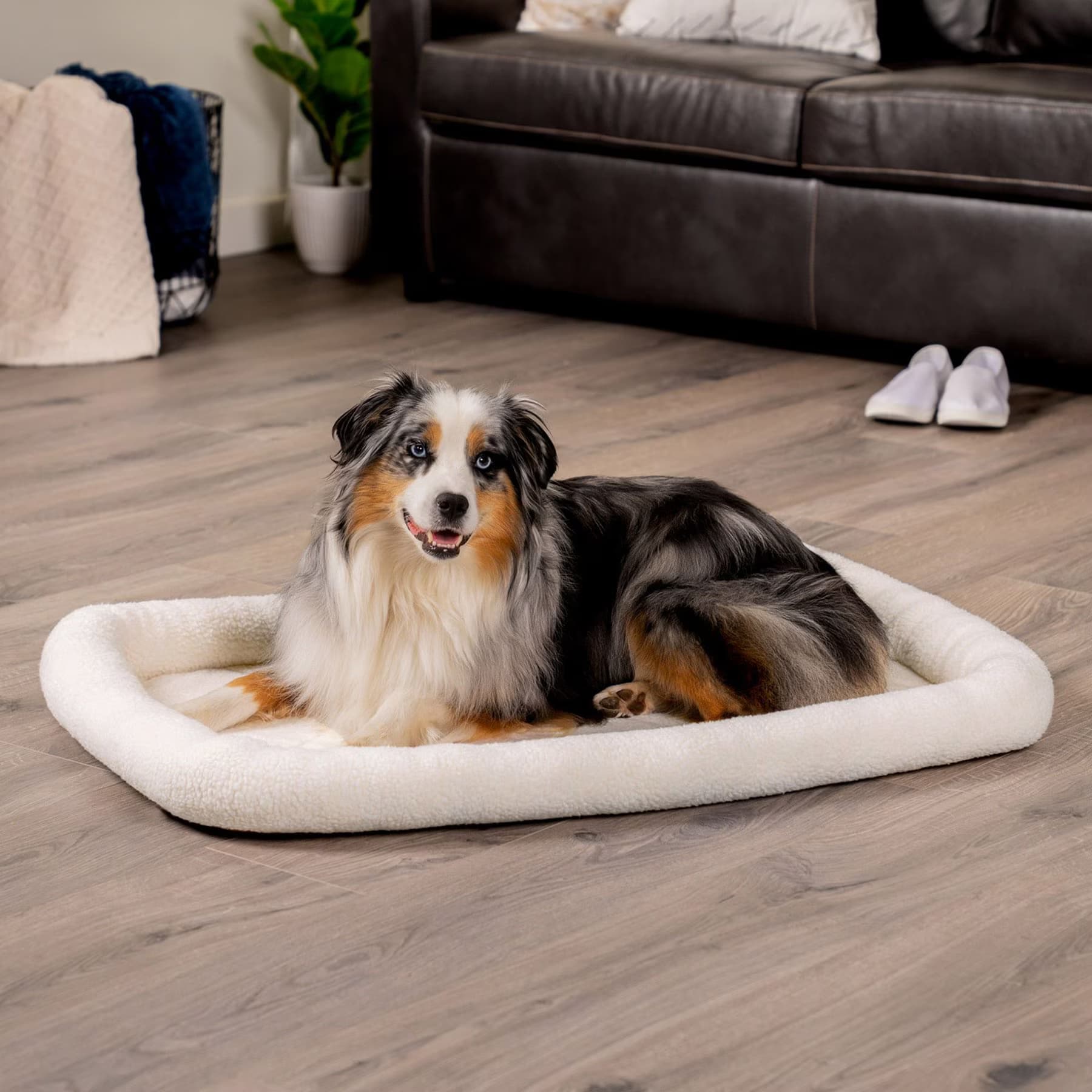 FurHaven FurHaven Faux Wool Crate Bolster Cat & Dog Bed, Cream, X-Large