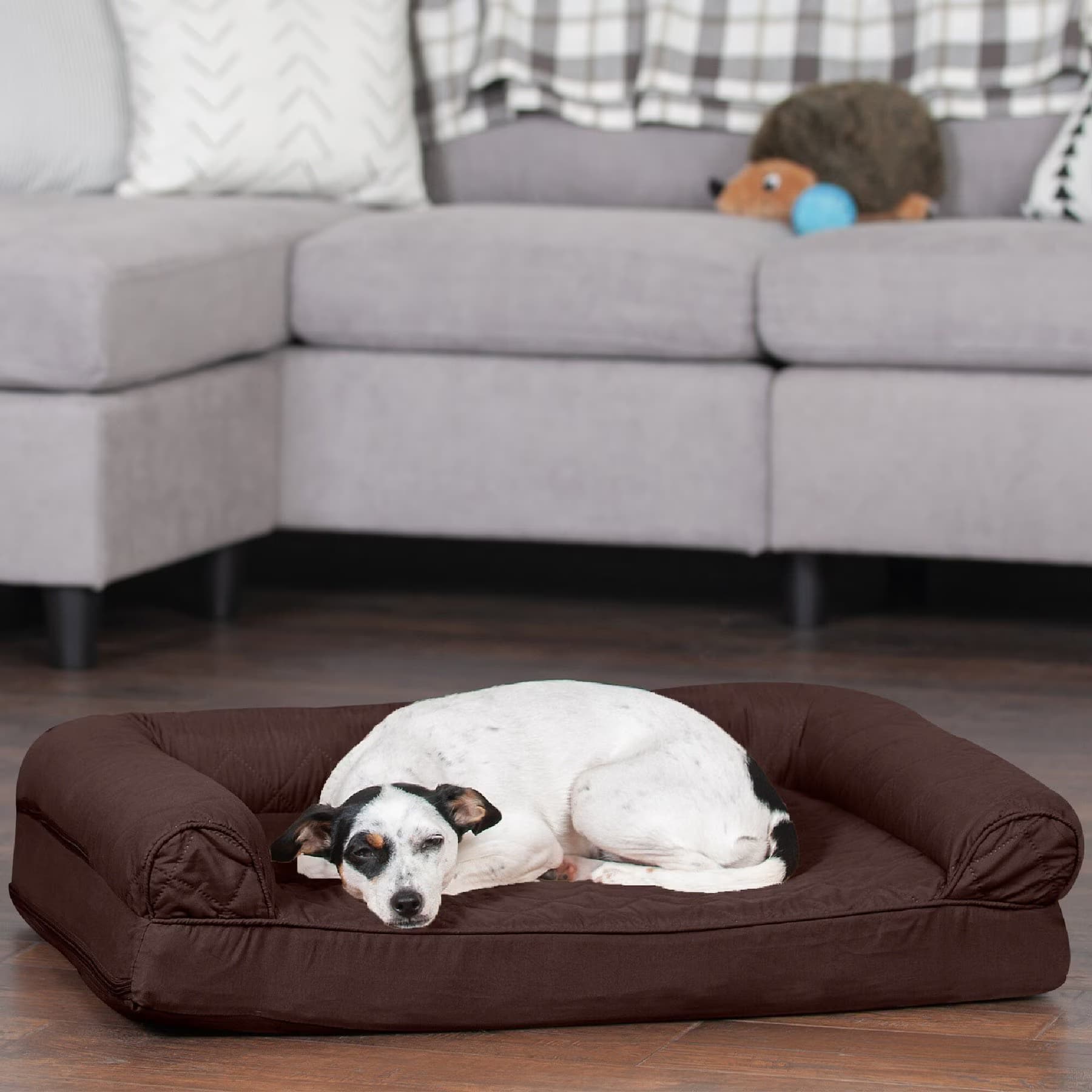 FurHaven Quilted Full Support Sofa Dog & Cat Bed, Coffee, Jumbo Plus — view 2