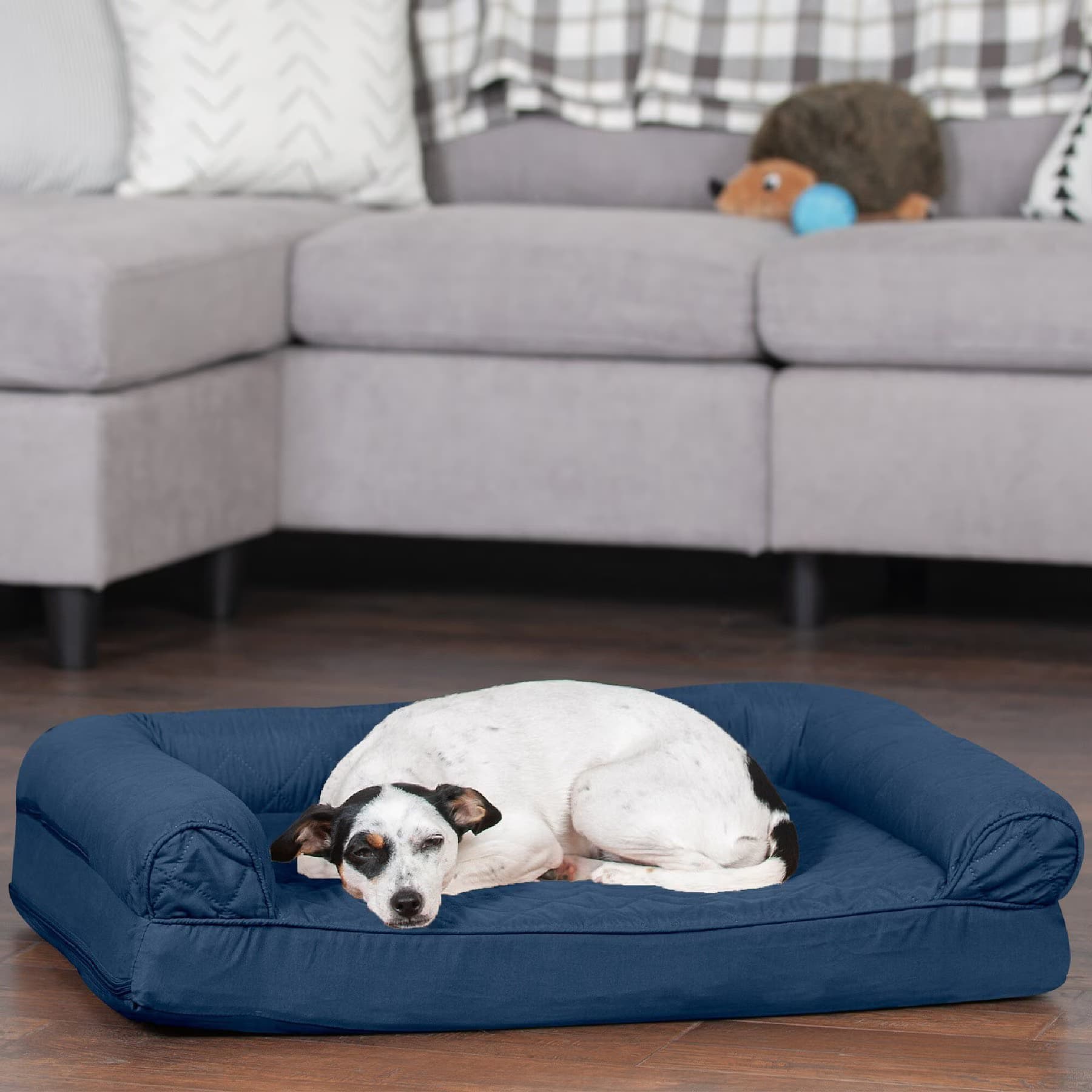 FurHaven Quilted Full Support Sofa Dog & Cat Bed, Navy, Jumbo Plus — view 2
