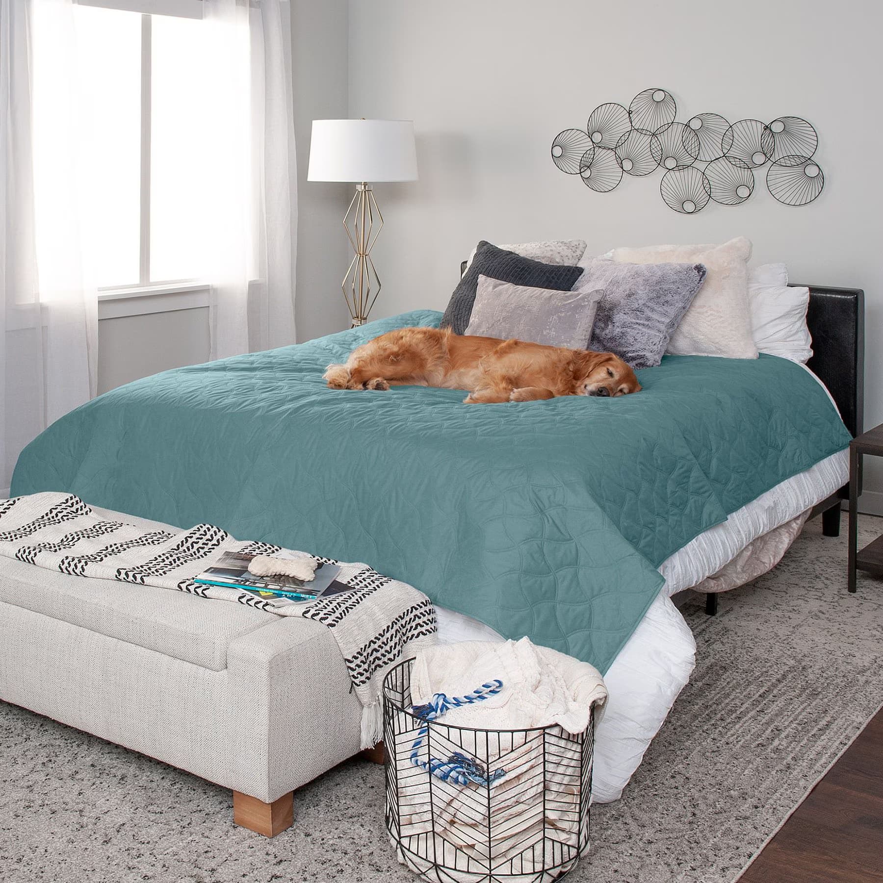 FurHaven FurHaven Waterproof Cat & Dog Blanket Protector, Medium, Nile Blue