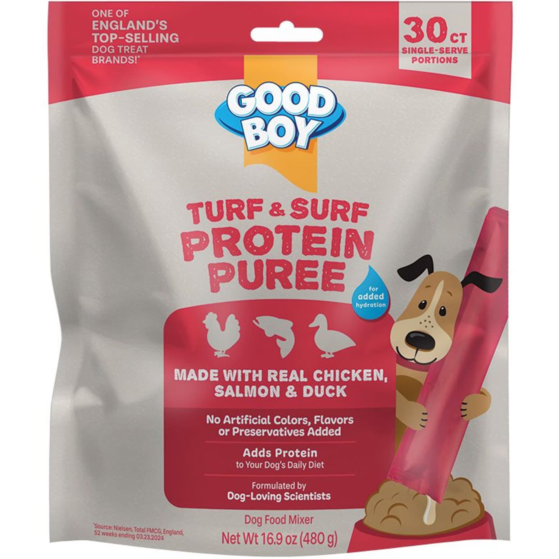 Good Boy Good Boy Turf & Surf Chicken, Salmon, & Duck Puree Dog Food Topper — Chicken, Salmon & Duck