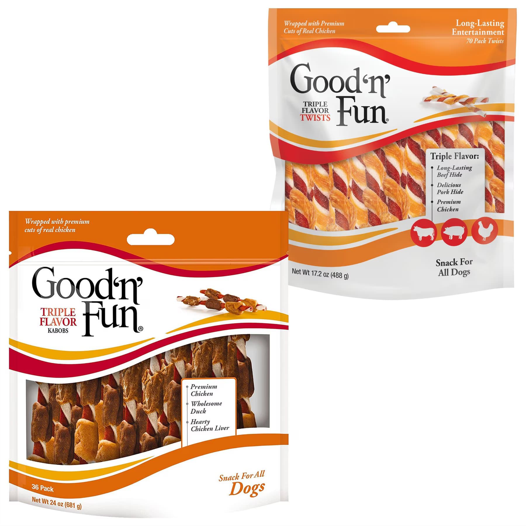 Good 'n' Fun Good ‘n’ Fun Triple Flavor Chews Beef, Pork & Chicken Twists + Kabobs Chicken, Duck & Liver Dog Chews