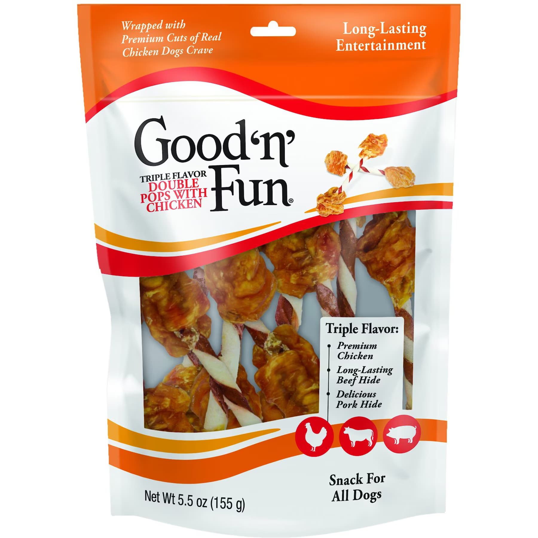 Good 'n' Fun Good ‘n’ Fun Triple Flavor Double Pops Pork, Chicken & Beef Dog Treat Chews